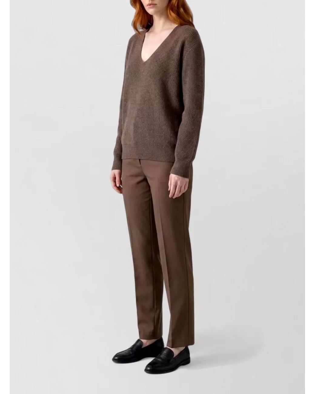 The Row White Cashmere V-Neck Oversized Sweatshirt