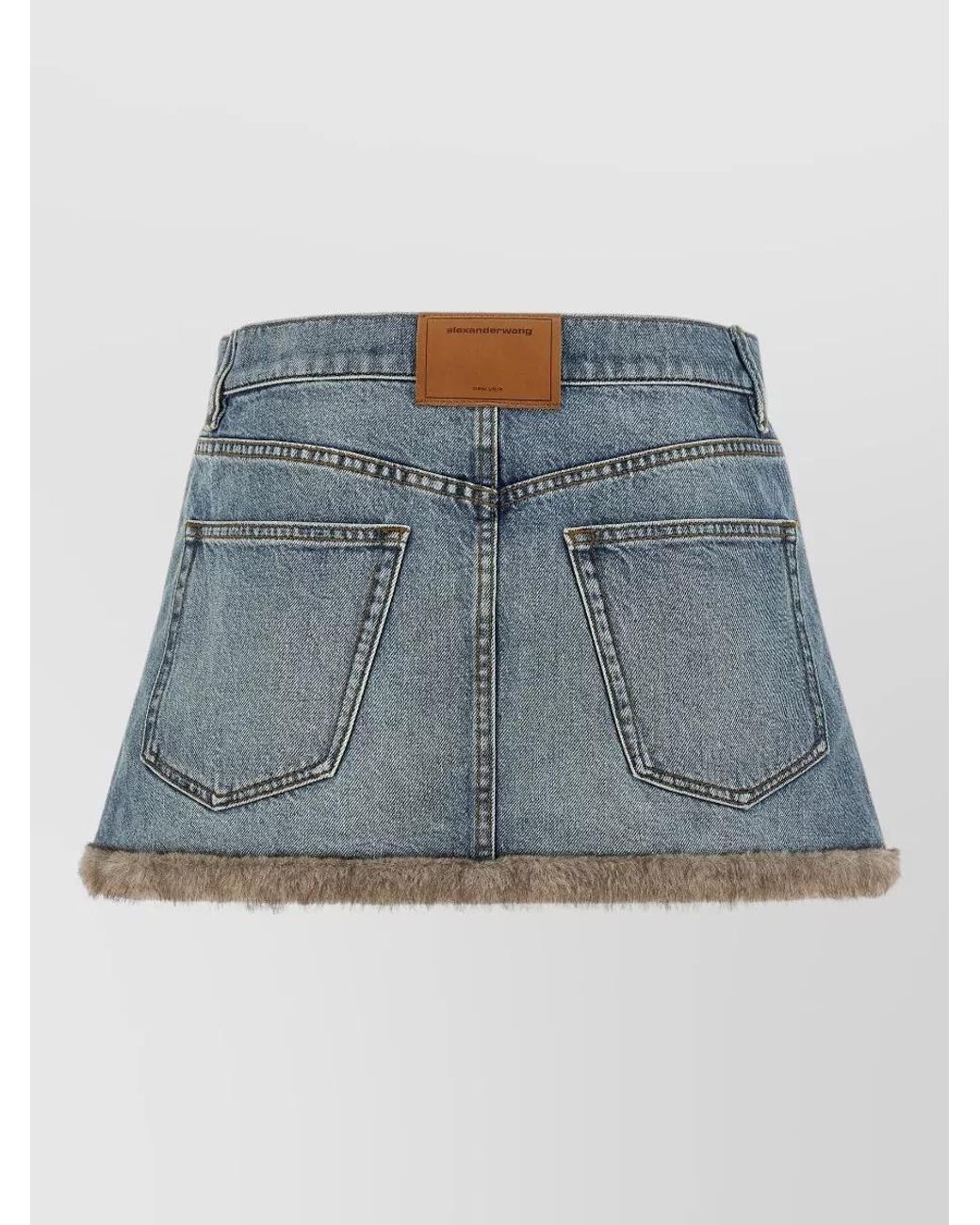 Alexander Wang Blue Denim Fur Trim Mini Skirt