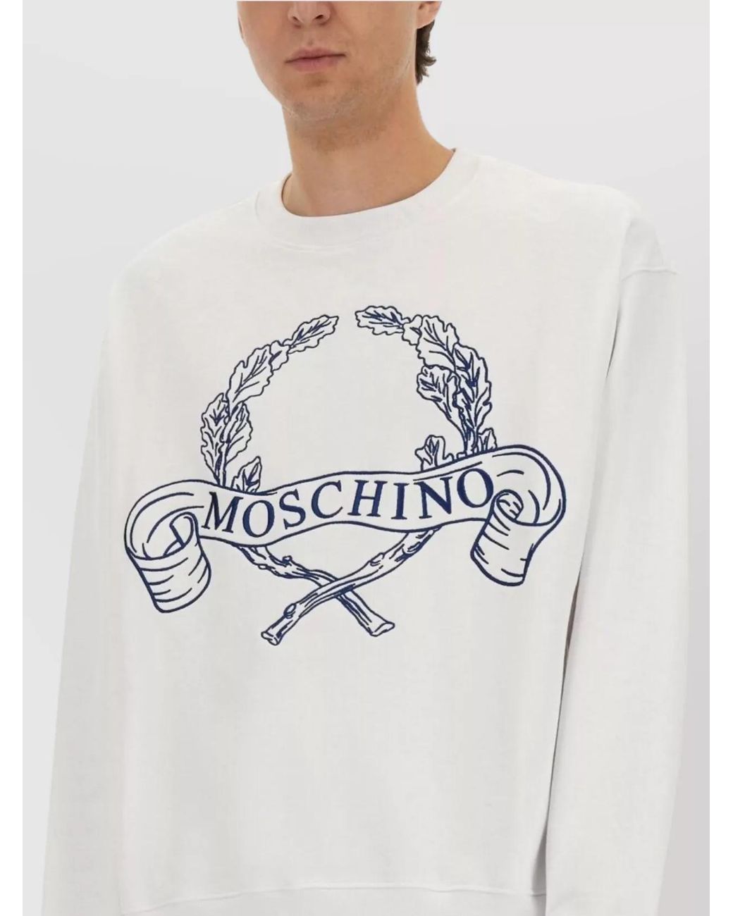 Moschino Gray Cotton Logo-Embroidered Sweatshirt for men