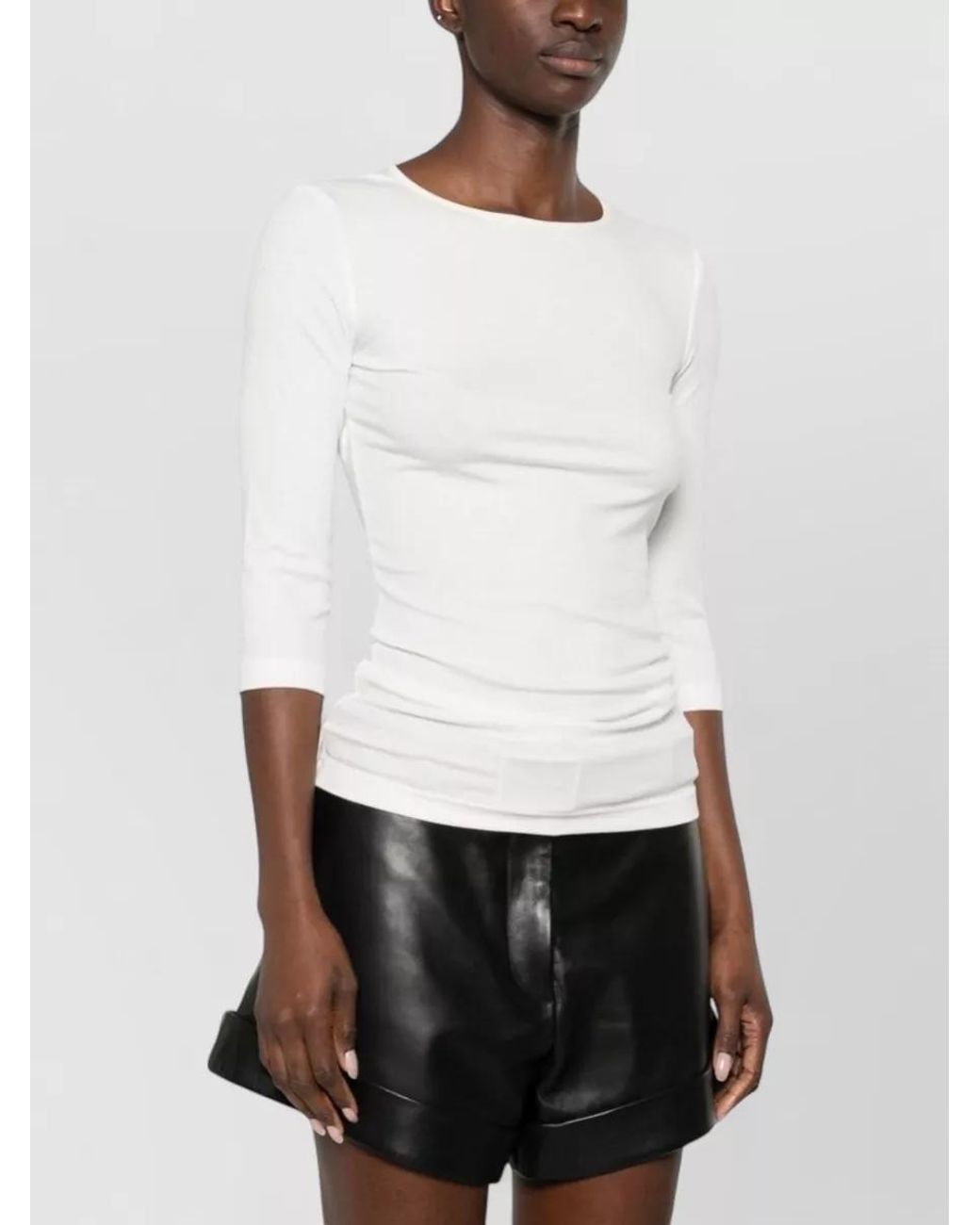 IRO White Ribbed Three Quarter Sleeve Top