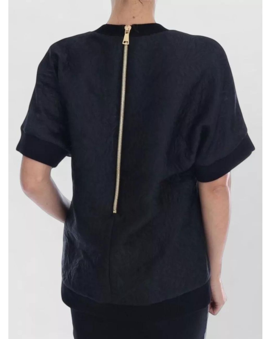 Dolce & Gabbana Blue Silk Crystal-Embellished Short-Sleeve Sweater