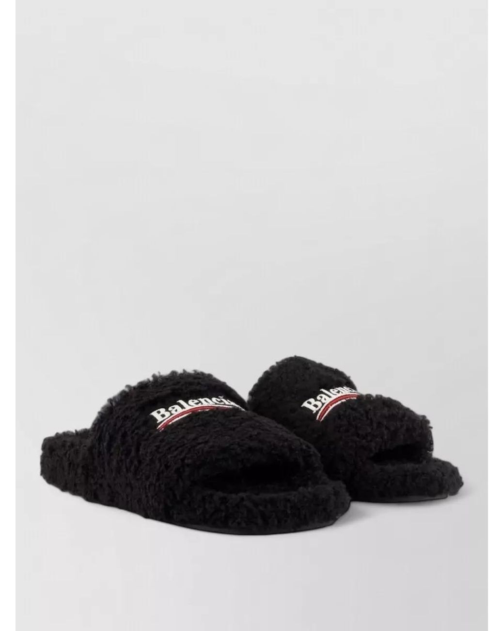Balenciaga Black Faux Shearling Slide Sandals
