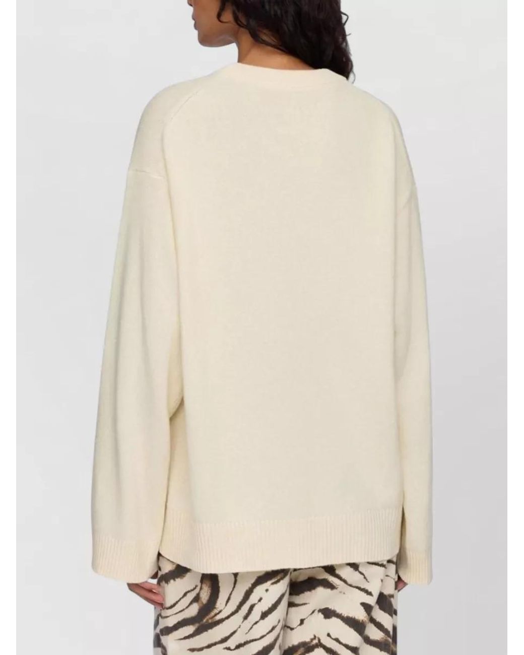 Ganni Blue Wool Oversized Strawberry Intarsia Crewneck Sweater
