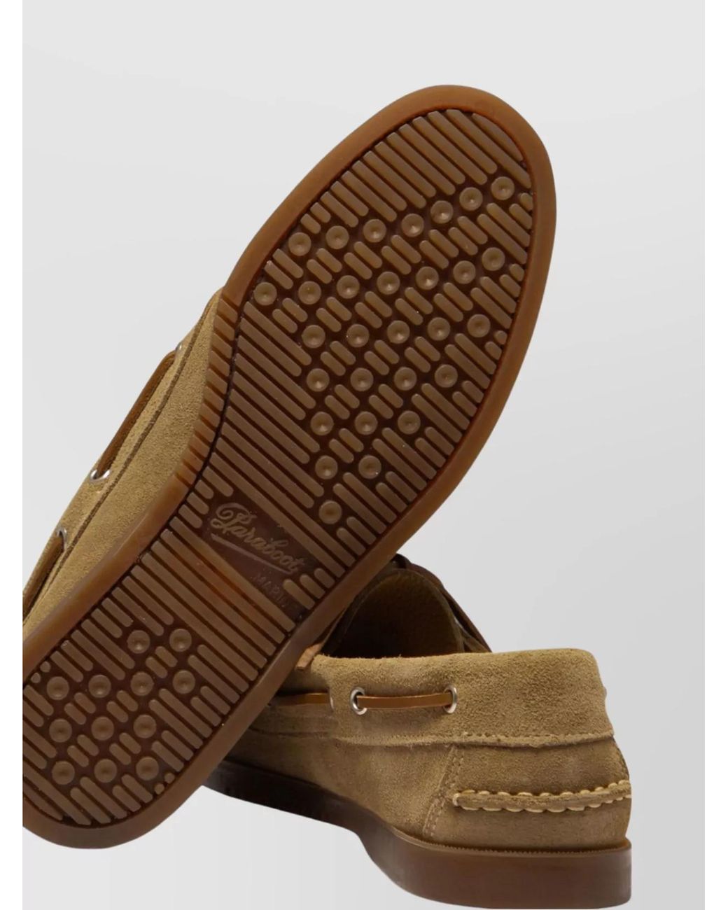 Paraboot Brown Loafers Rubber Sole Stitch Detailing Suede Finish for men