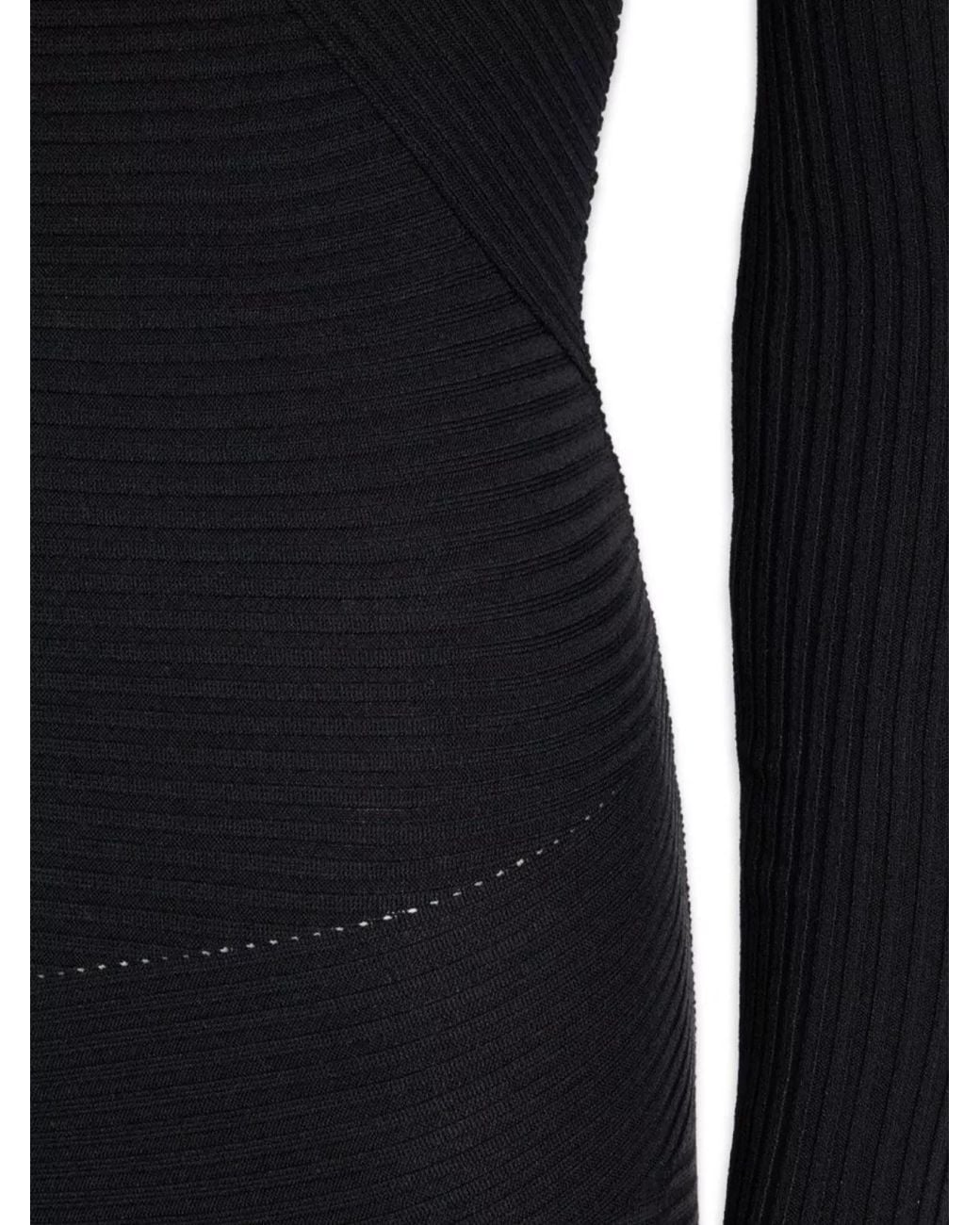 Philosophy Black Ribbed Cutout V-Neck Long-Sleeve Mini Dress