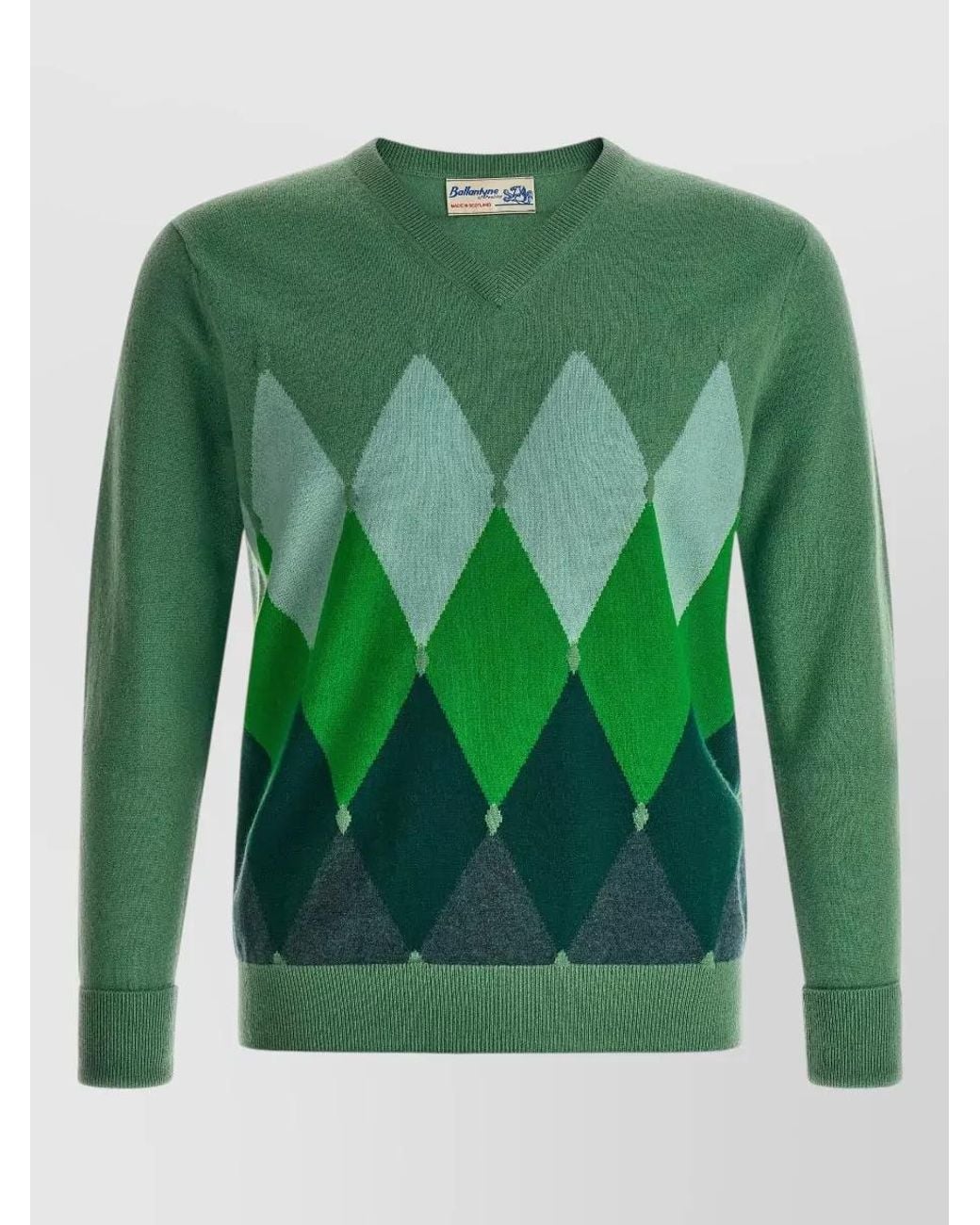 Ballantyne Green Cashmere V-Neck Diamond-Intarsia Jumper for men