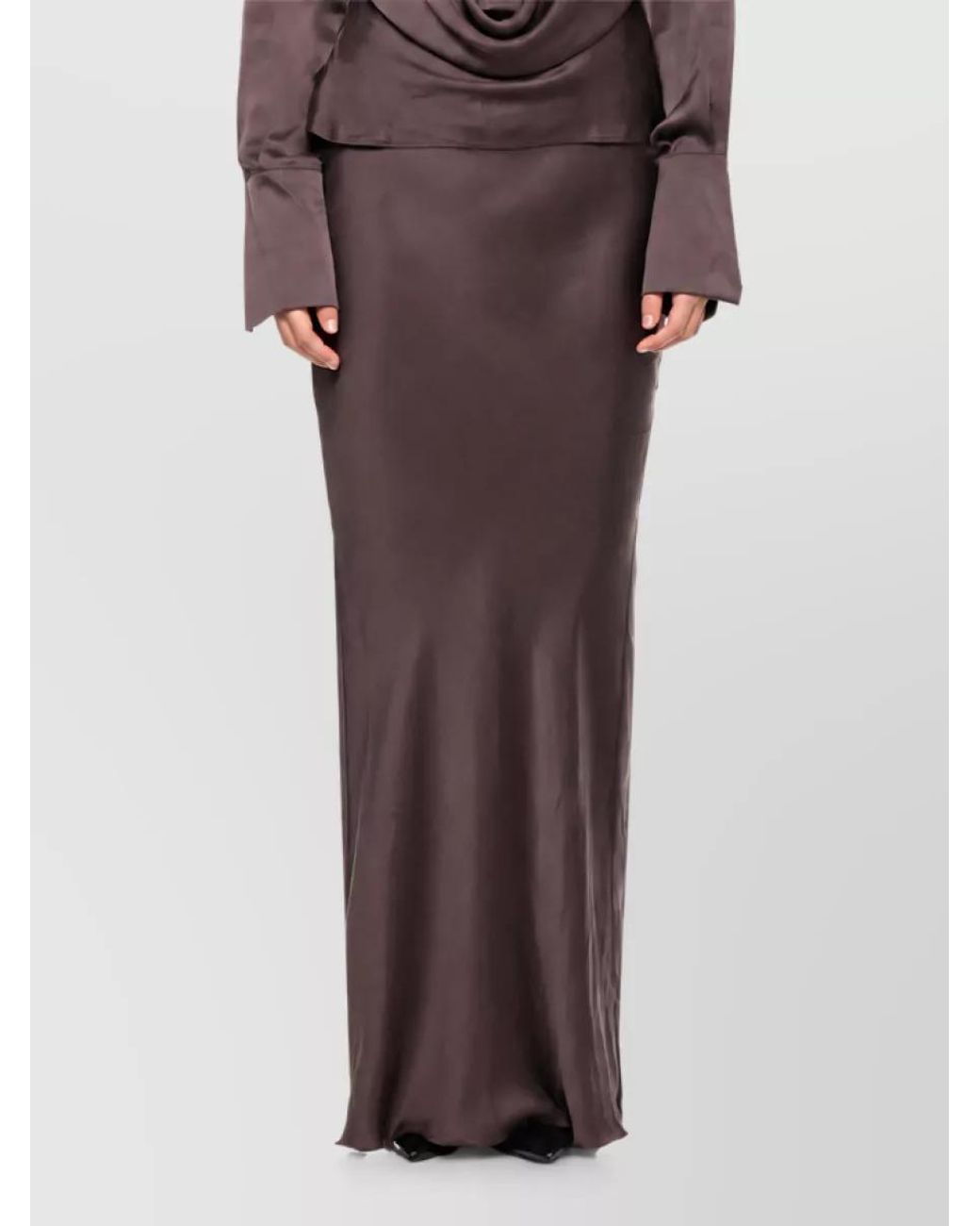 ANDAMANE Brown Draped Long Sleeve Maxi Dress