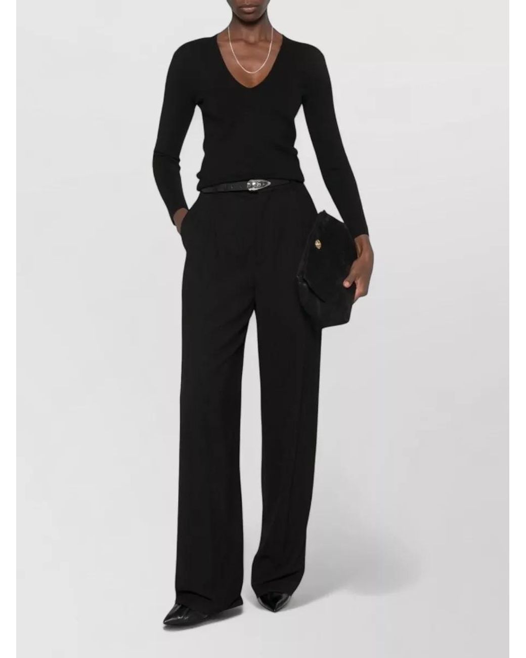 Totême Black Ribbed Slim-Fit V-Neck Knitted Top