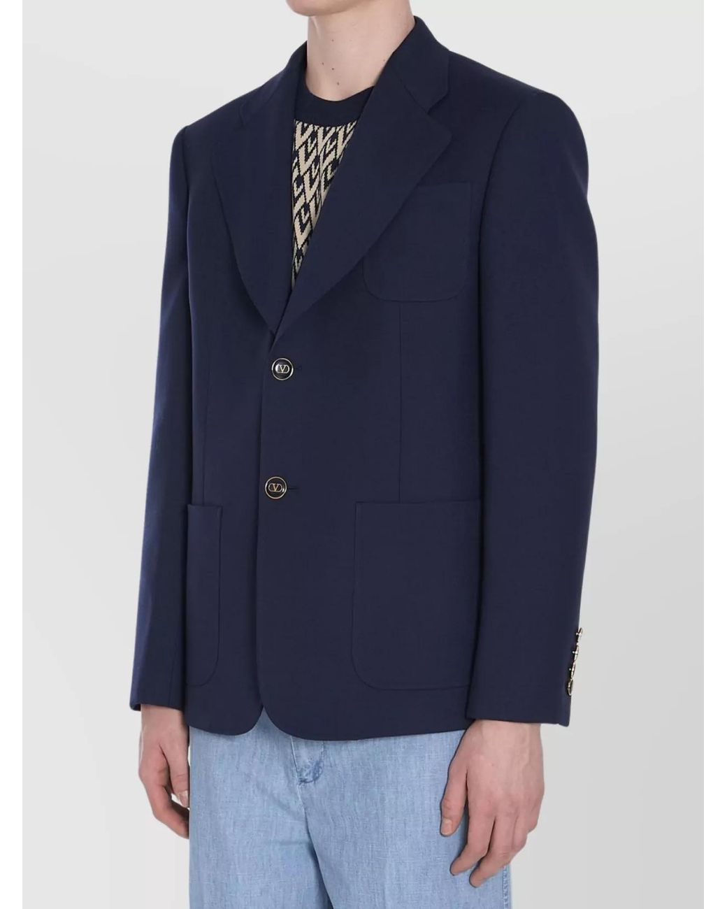 Valentino Garavani Blue Wool Slim-Fit Single-Breasted Blazer for men