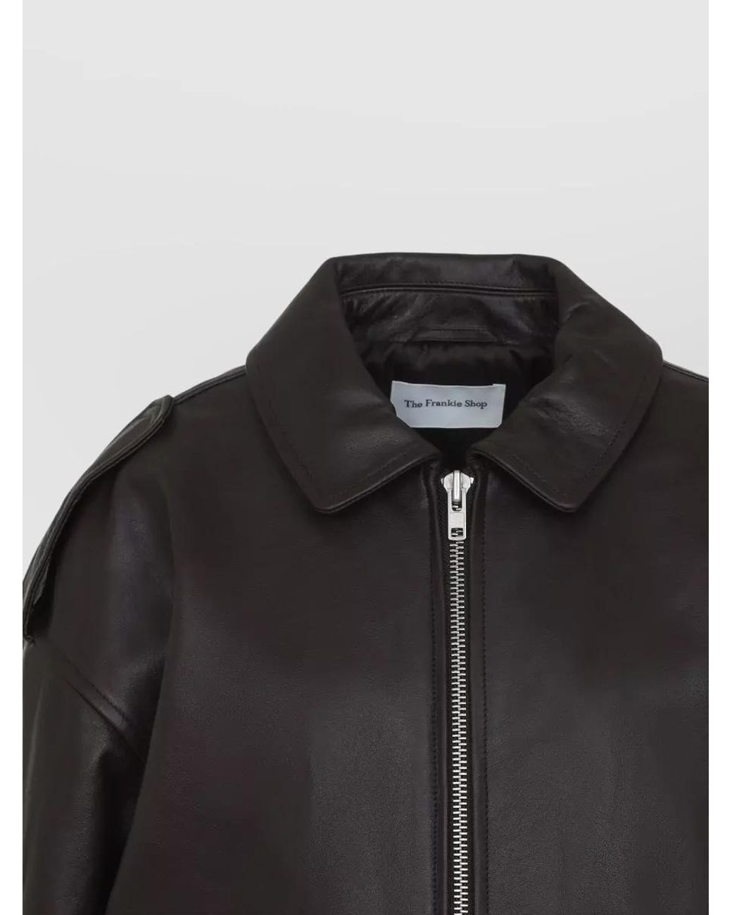 Frankie Shop Black Leather Oversized Bomber Jacket