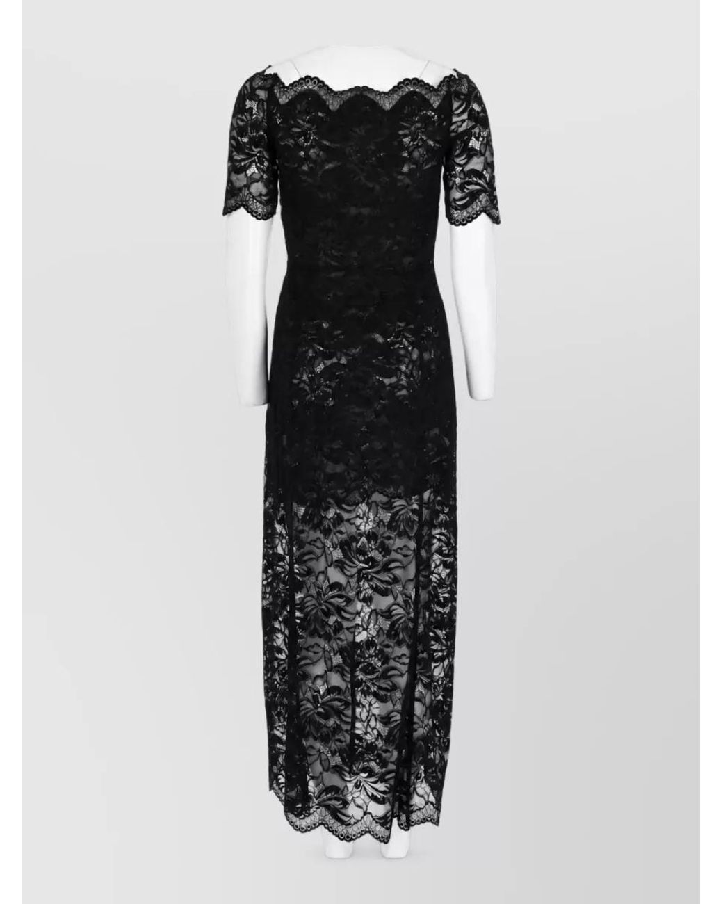 Rabanne Black Off-The-Shoulder Floral-Lace Long-Sleeve Maxi Dress