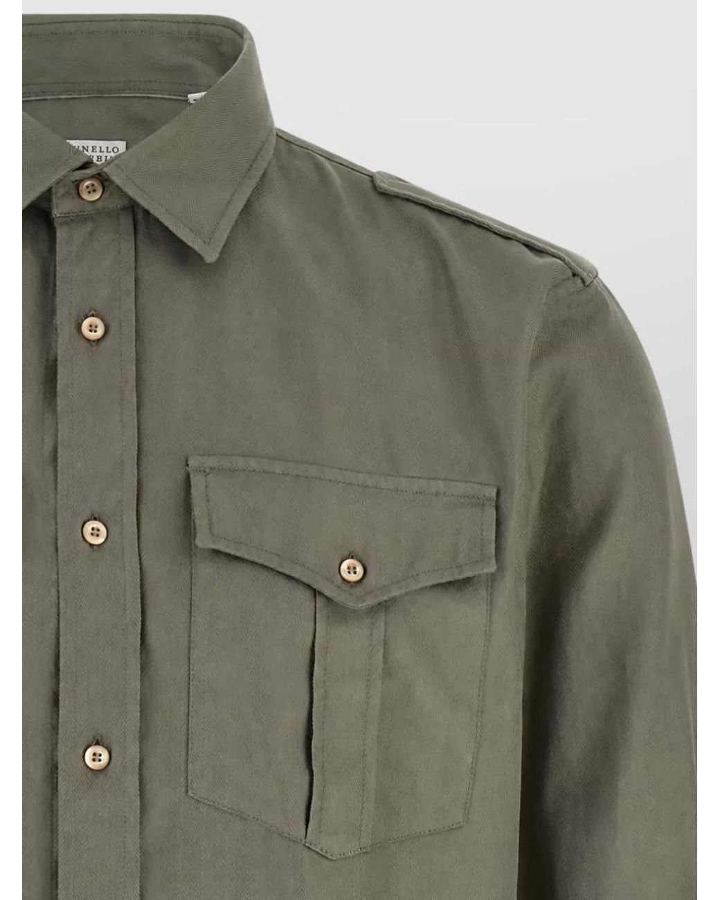 Brunello Cucinelli Green Chevron Cotton Shirt for men