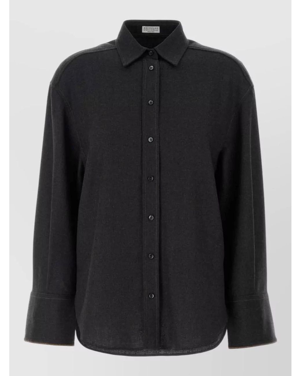 Brunello Cucinelli Black Wool Long-Sleeve Shirt for men