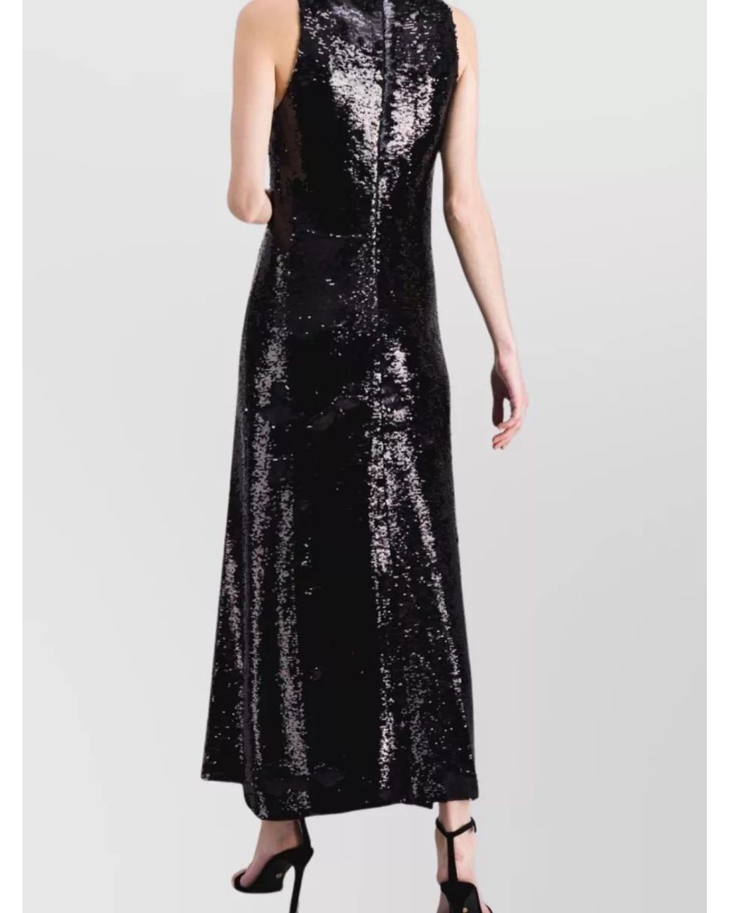 Atlein Black Maxi Draped Sequin Dress