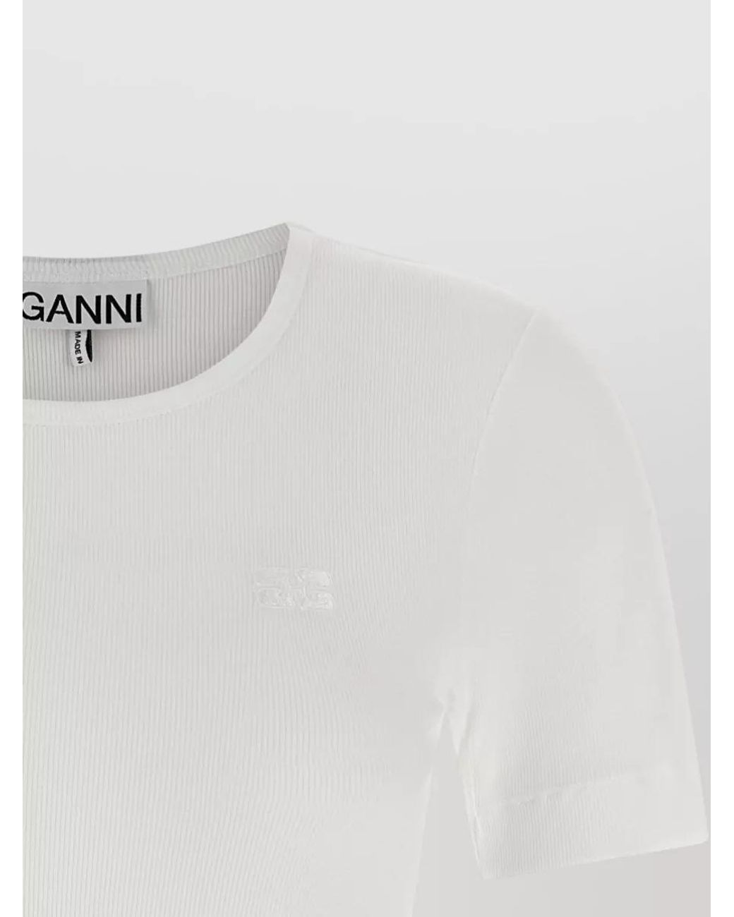 Ganni White Ribbed Cotton Short-Sleeve T-Shirt