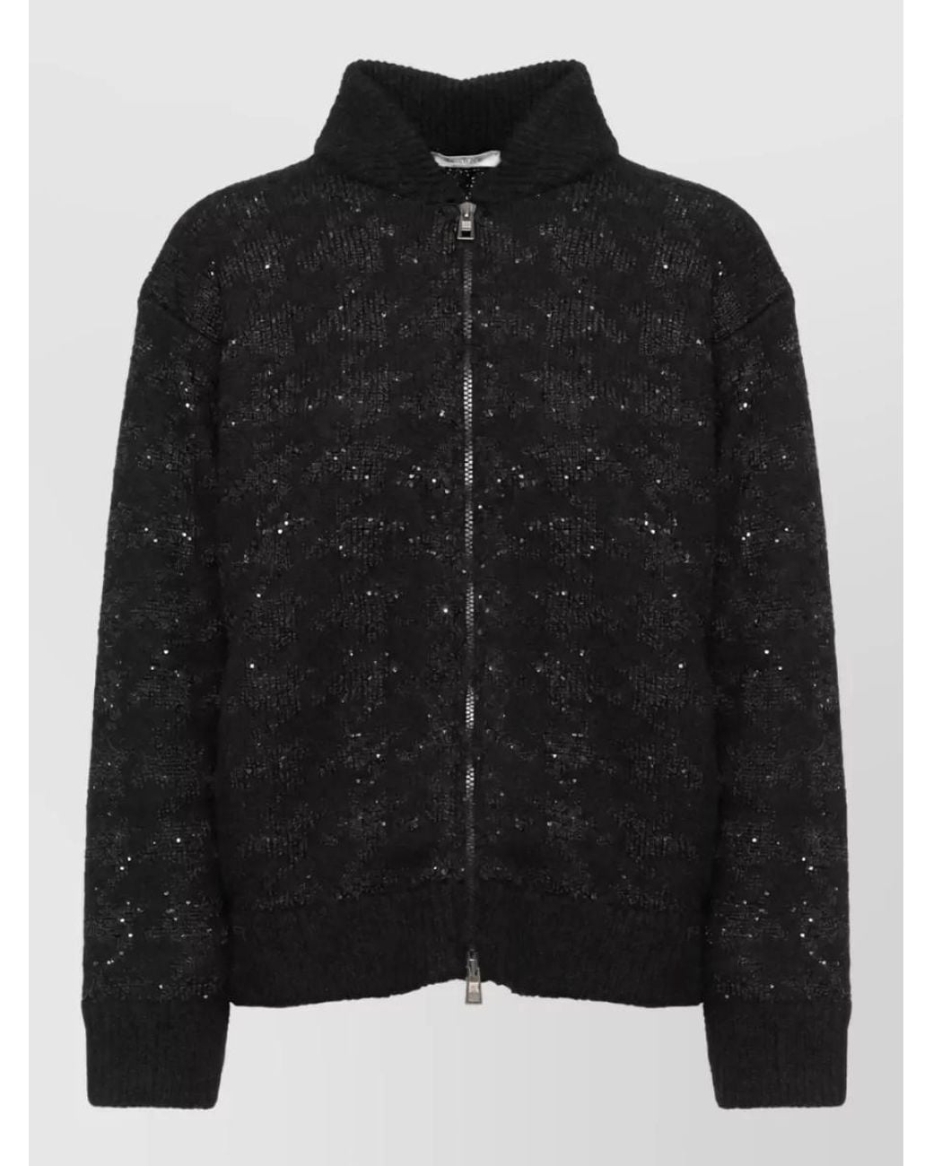Panicale Black Embellished Mohair Alpaca-Blend Zip-Up Cardigan