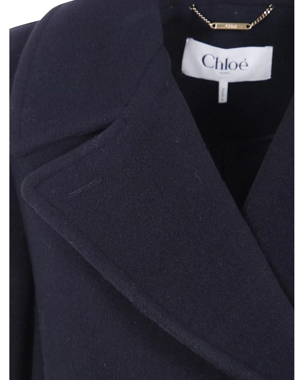 Chloé Blue Virgin Wool Double-Breasted Long Coat