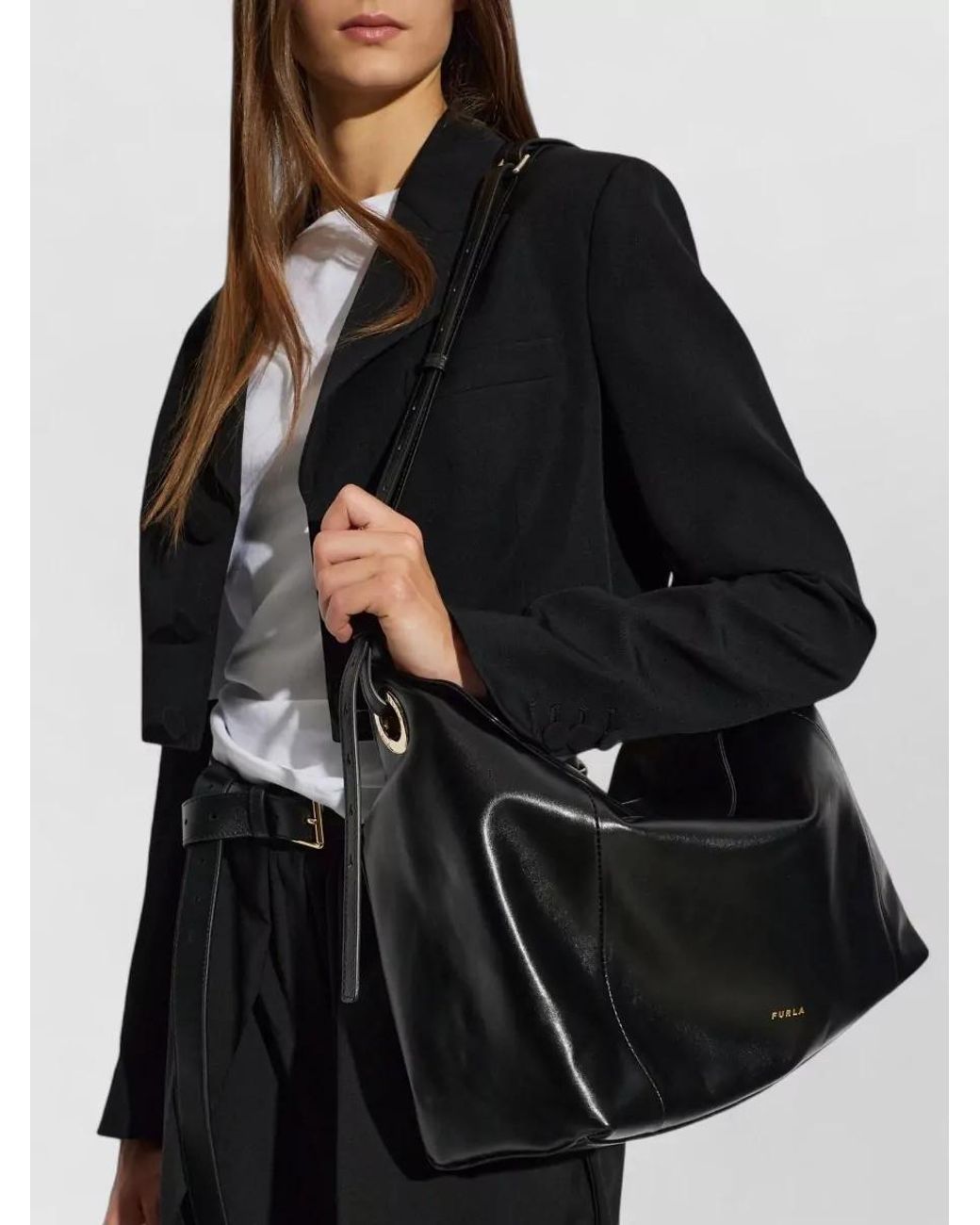 Furla Black Ginevra Large Leather Shoulder Bag