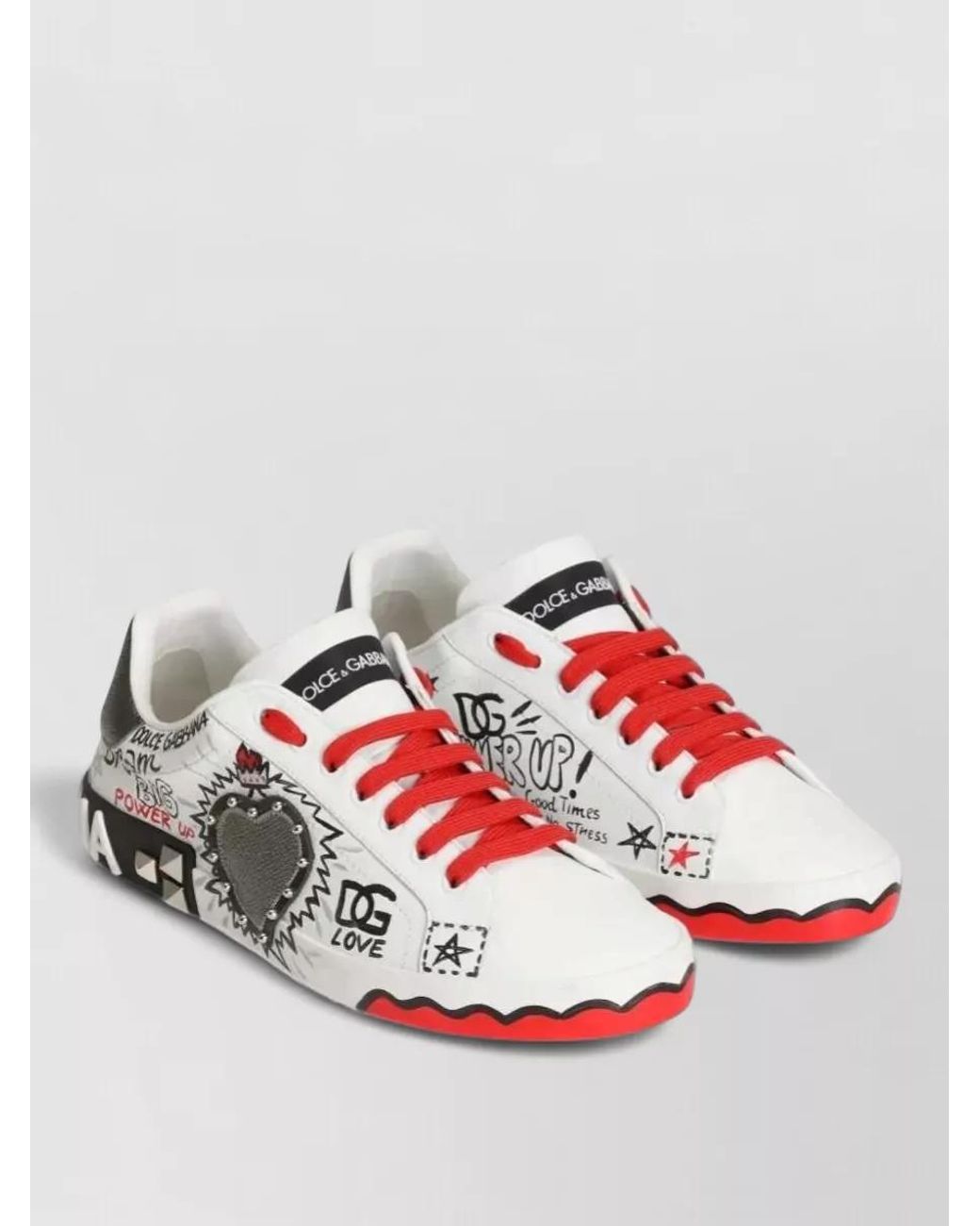 Dolce & Gabbana Red Leather Graffiti-Print Heart-Patch Low-Top Sneakers for men