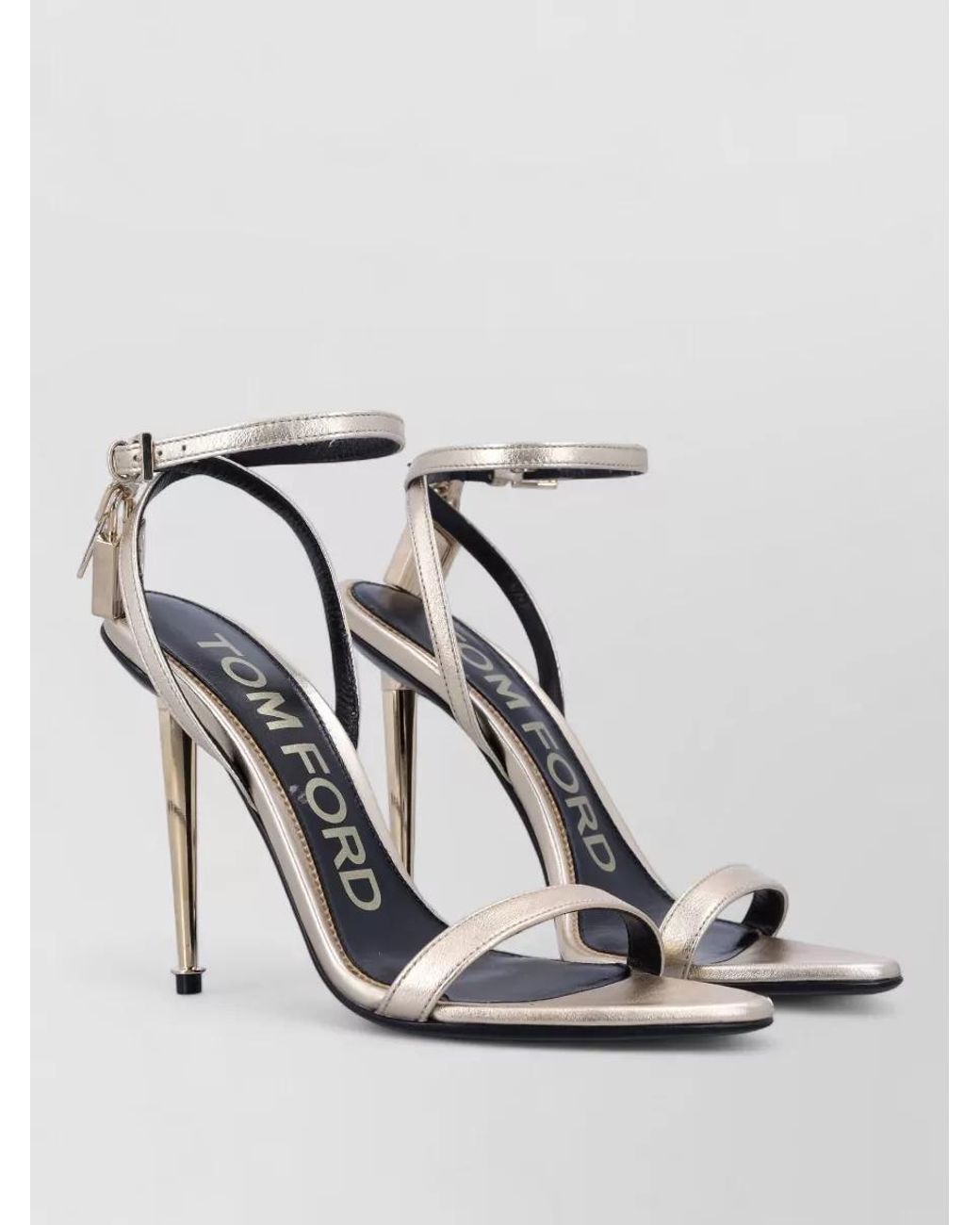 Tom Ford White Leather Padlock Stiletto Sandals