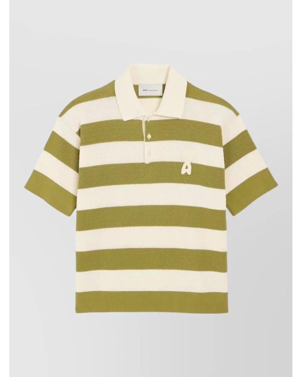 AMI Yellow Striped Cotton Short-Sleeve Polo Shirt for men