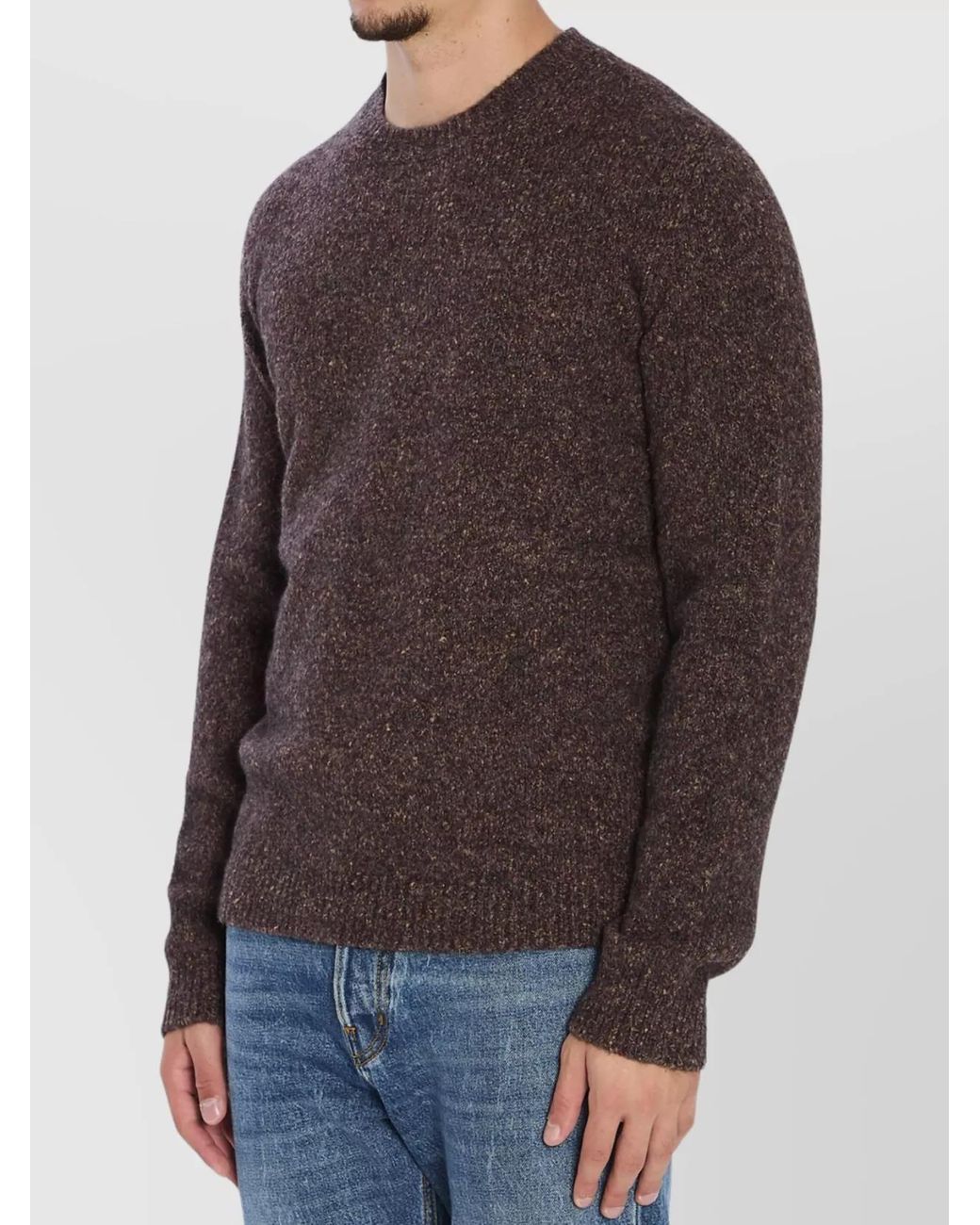 Roberto Collina Brown Ribbed Knit Crew Neck Jumper for men