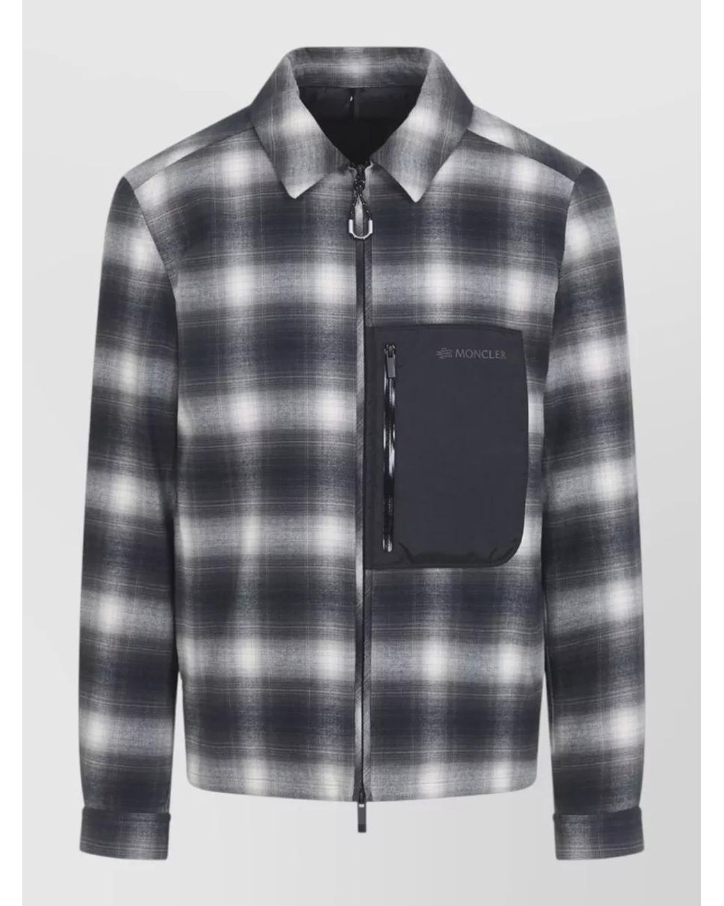Moncler Gray Cotton Checked Quilted Down Shirt Jacket for men
