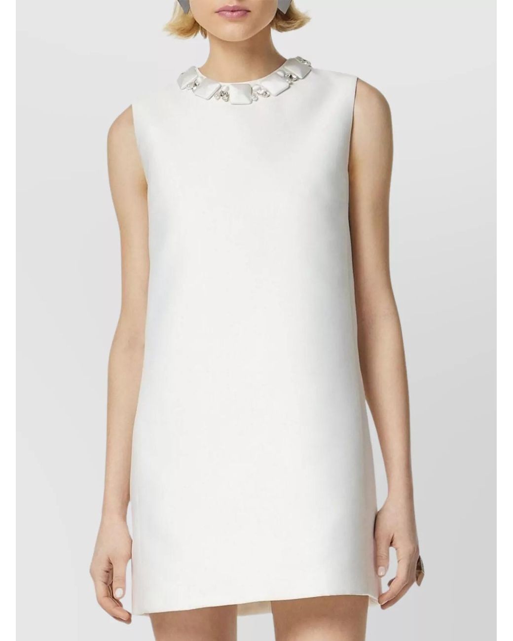 Versace White Silk-Blend Crystal-Embellished Sleeveless Mini Dress