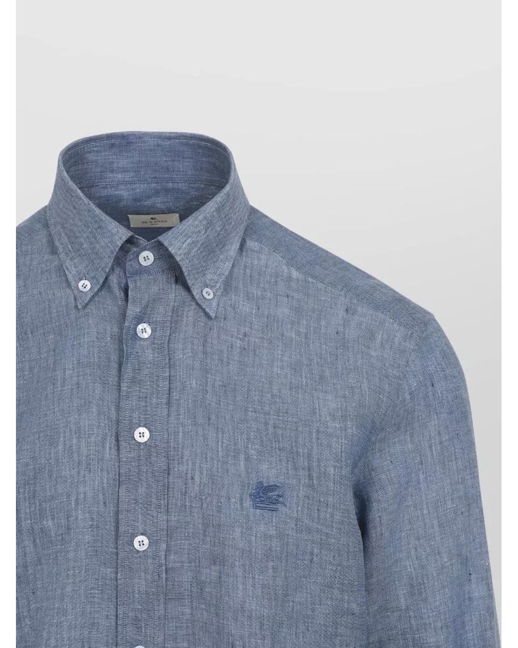 Etro Blue Linen Long-Sleeve Shirt for men