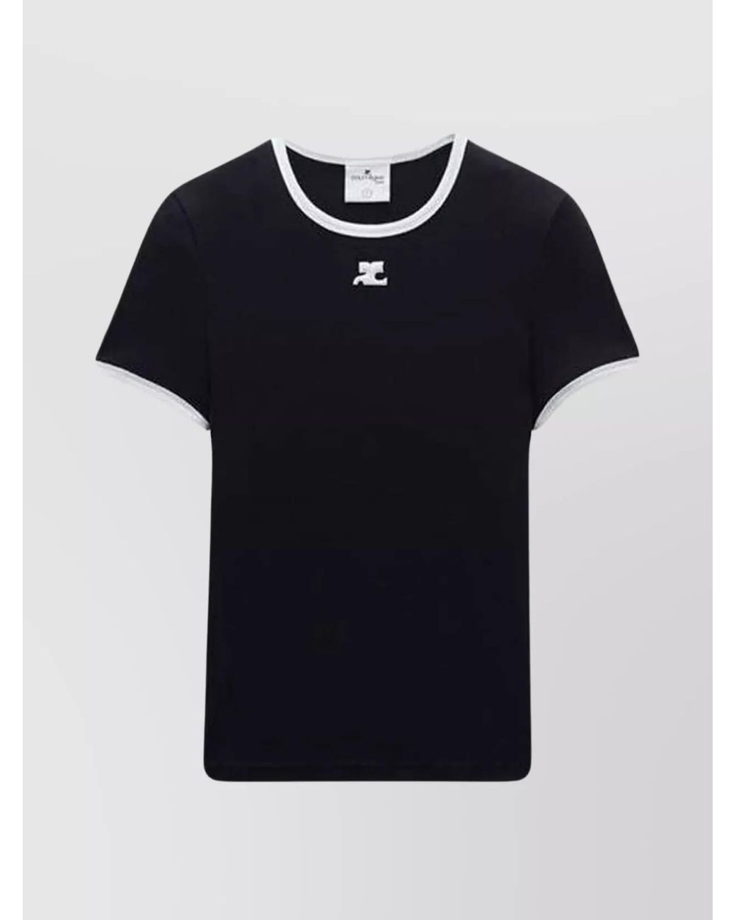 Courreges Black Cotton Logo Embellished Contrast Trim Short Sleeve T-Shirt
