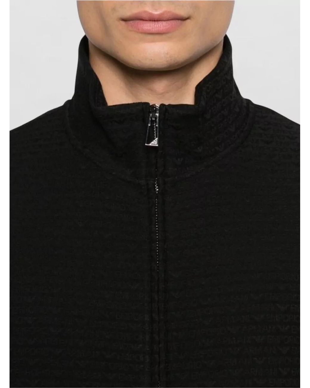 Emporio Armani Black Allover Logo Zipped Sweatshirt for men