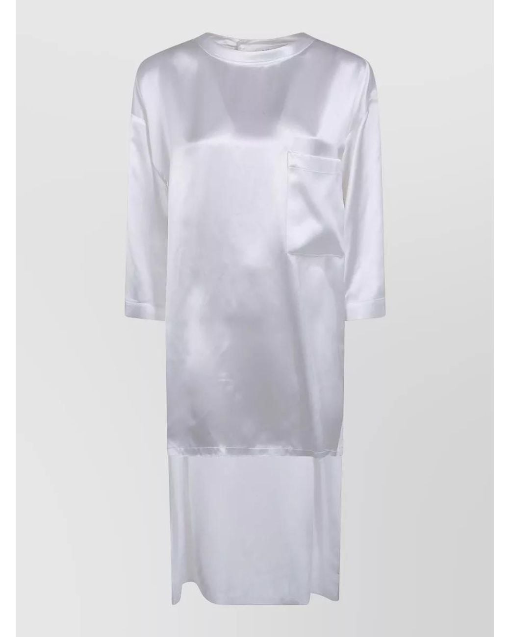 DARKPARK White Satin Asymmetric Shirt Dress