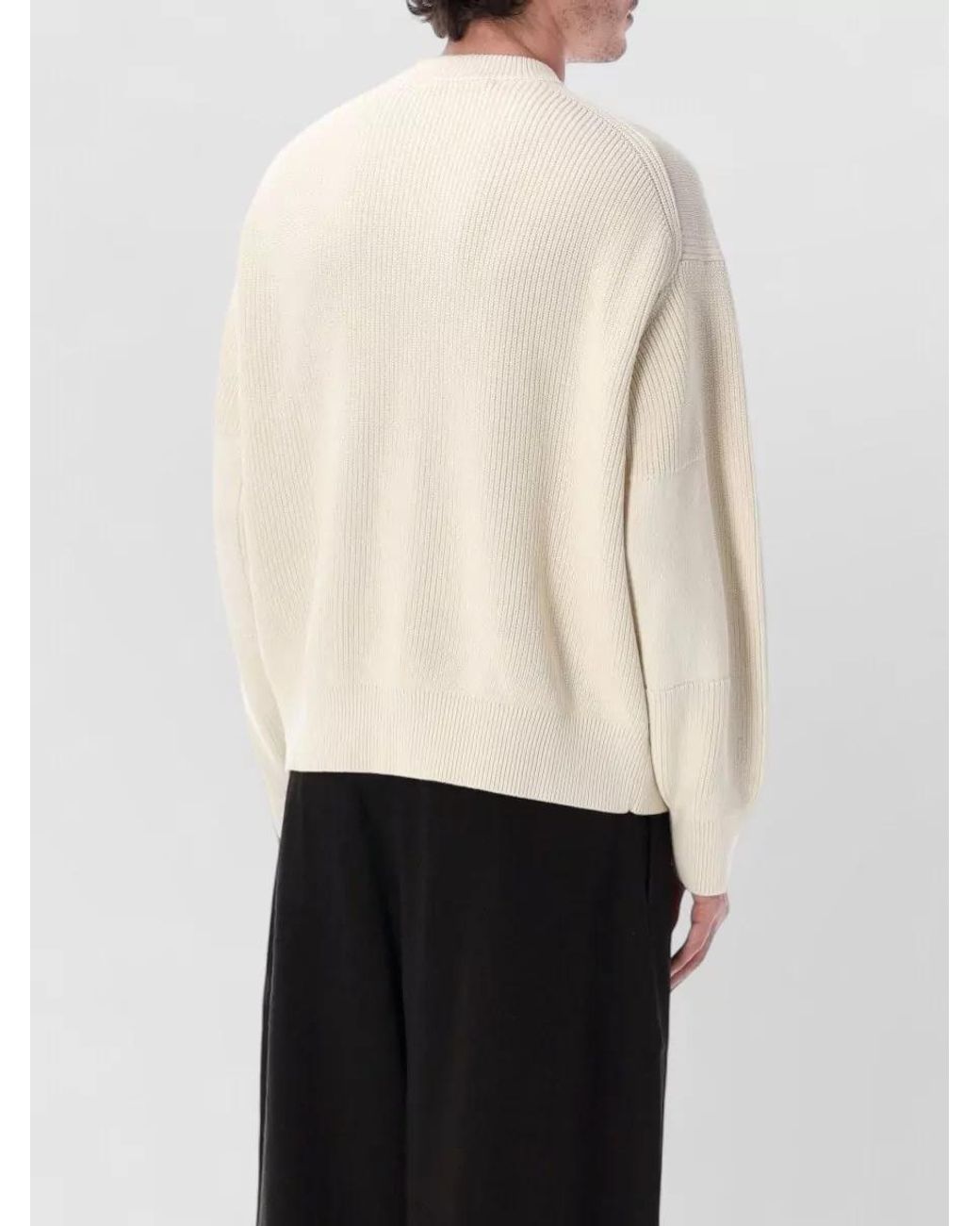 Studio Nicholson White Cotton Crewneck Ribbed Knit Sweater for men
