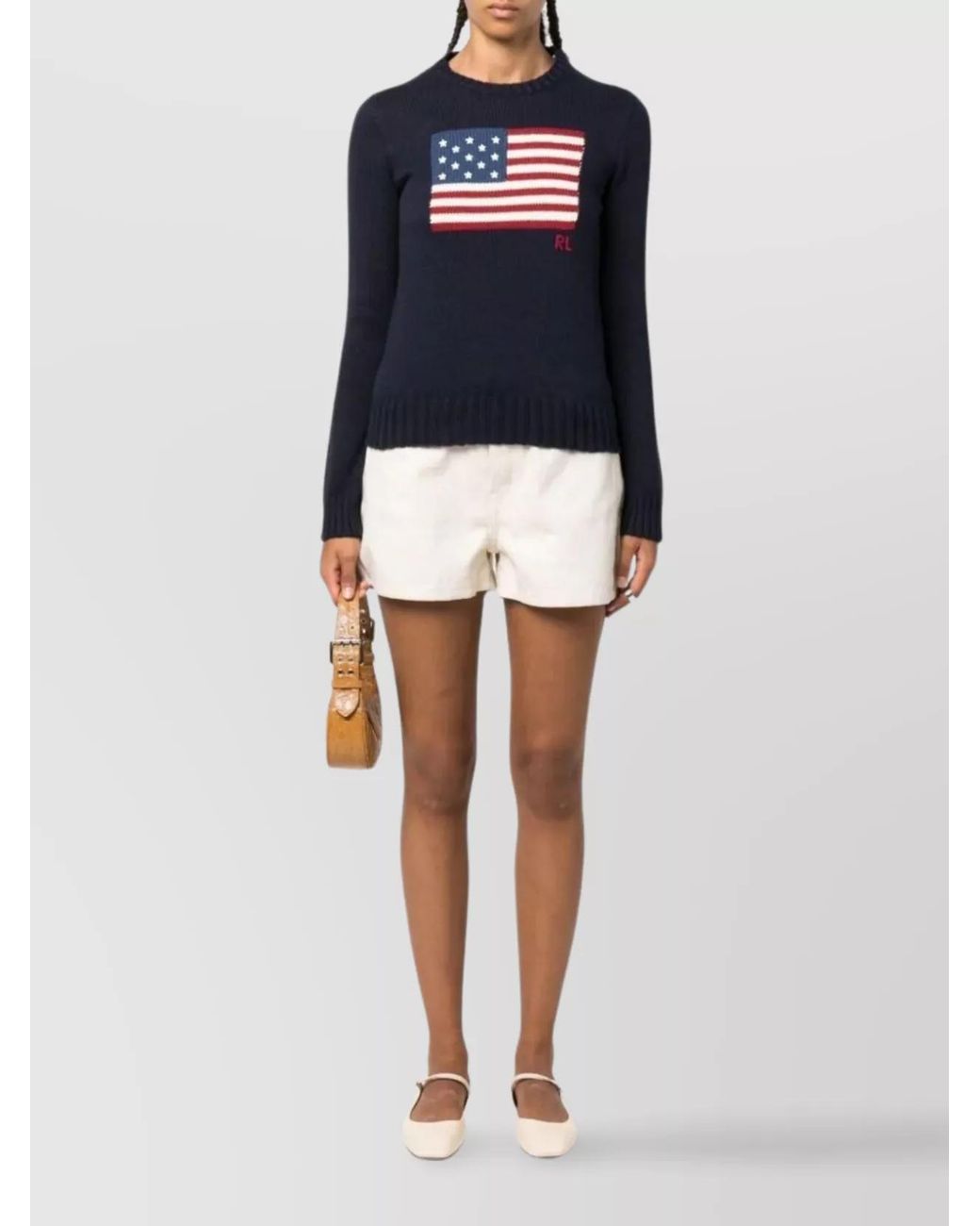 Polo Ralph Lauren Blue Cotton Intarsia-Knit Flag Crewneck Jumper