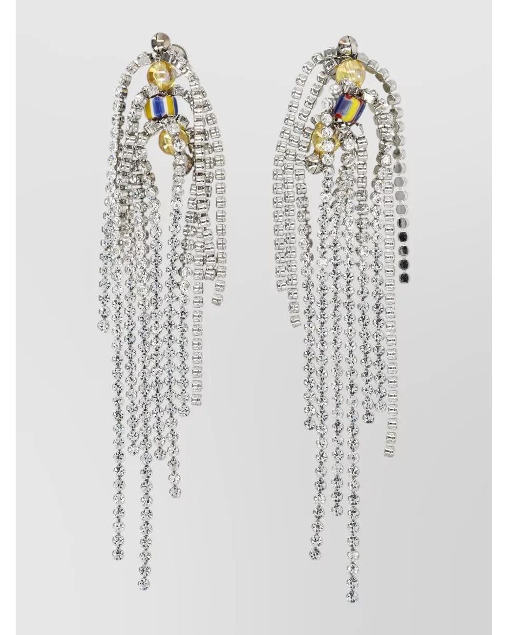 Dries Van Noten White Crystal-Embellished Drop Earrings