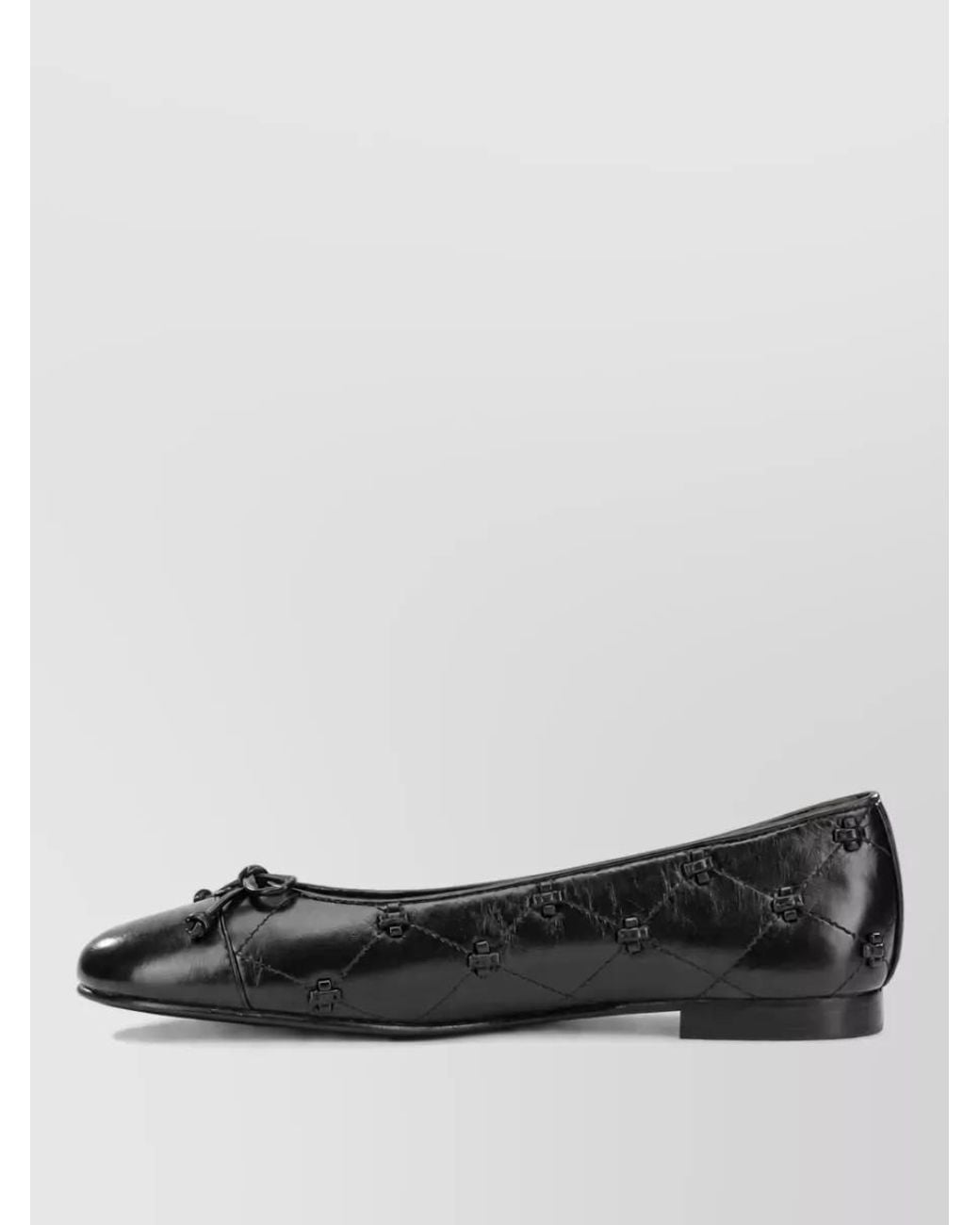 Tory Burch Black Leather Cap-Toe Ballerina Flats