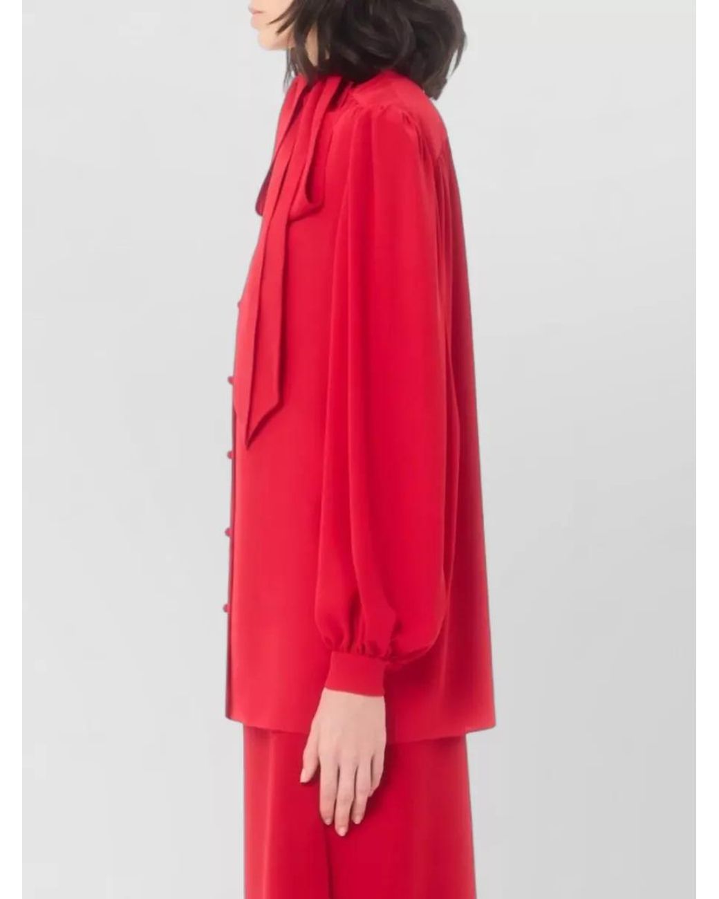Valentino Garavani Red Silk Scarf-Neck Blouse