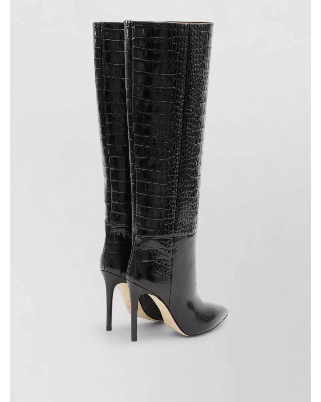 Paris Texas Black Leather Embossed Knee-High Stiletto Boots
