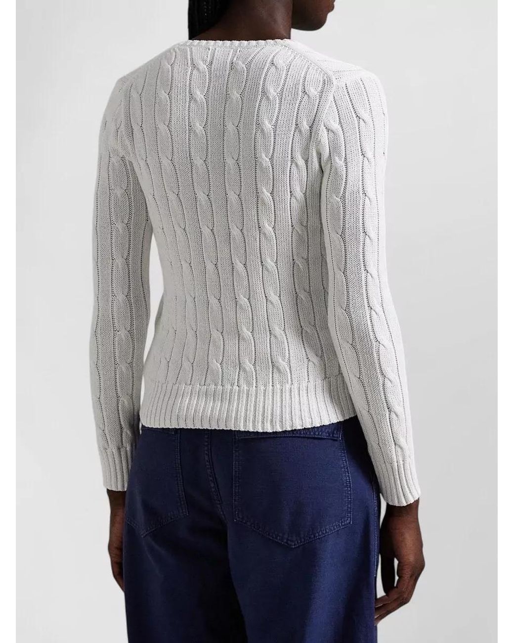 Polo Ralph Lauren White Cable-Knit V-Neck Cotton Jumper