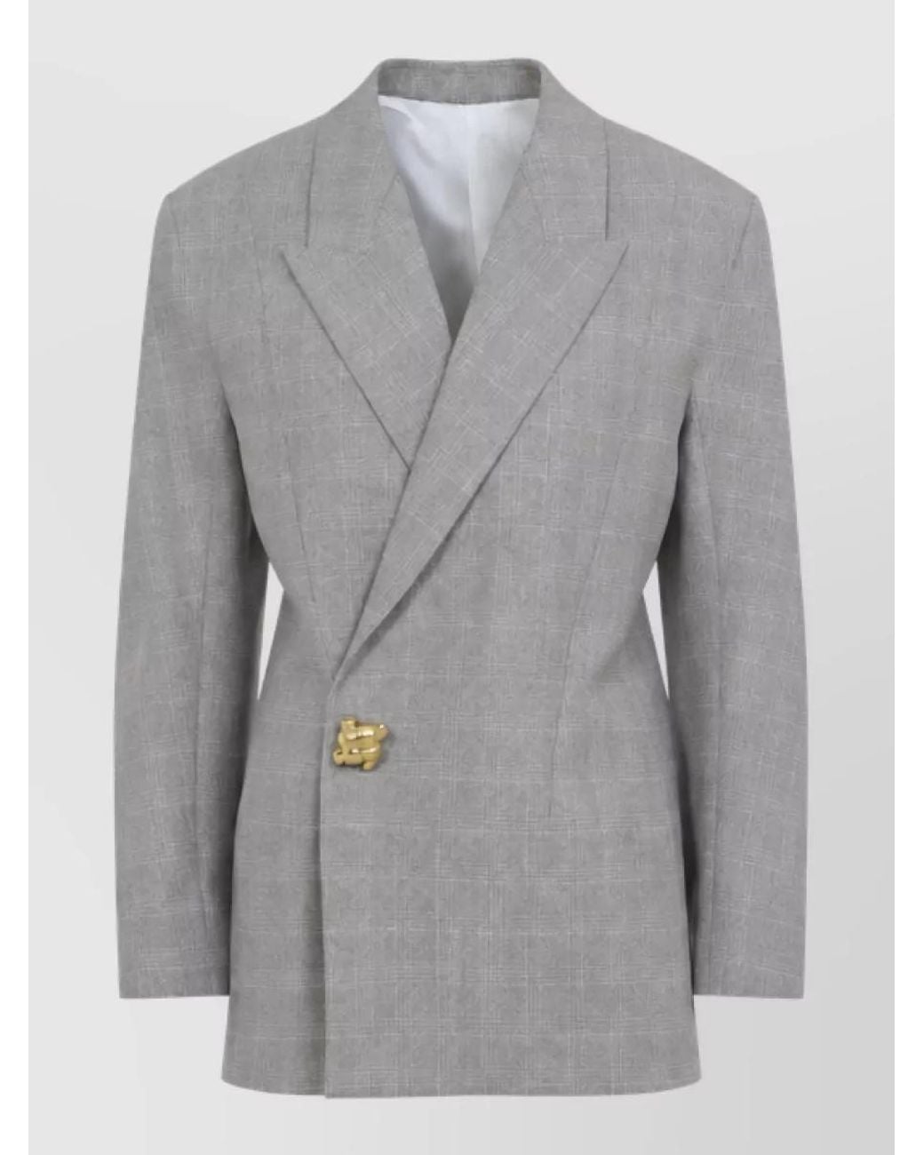 Bottega Veneta Gray Cotton Checked Double-Breasted Suit Jacket