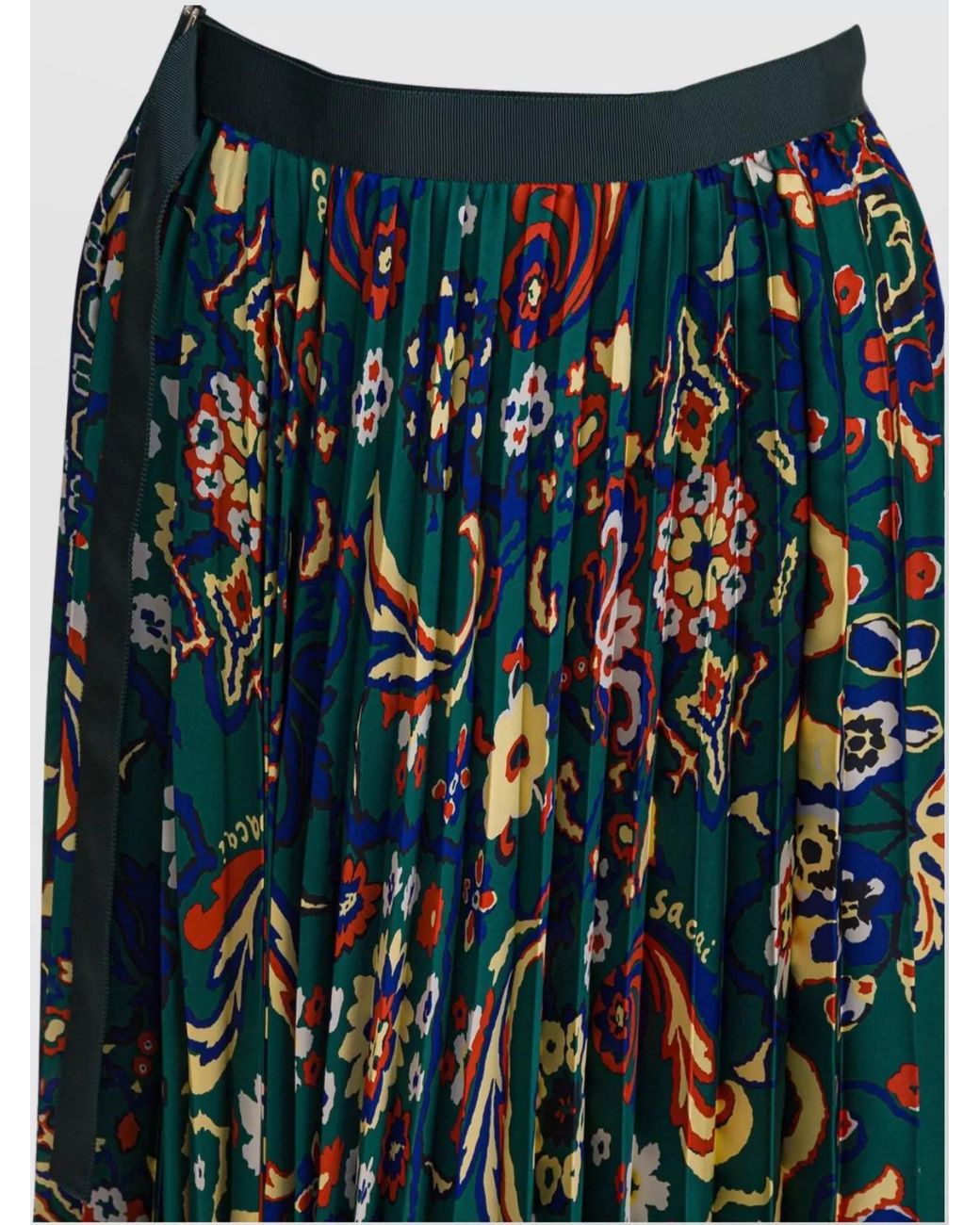 Sacai Blue Floral-Print Pleated Skirt