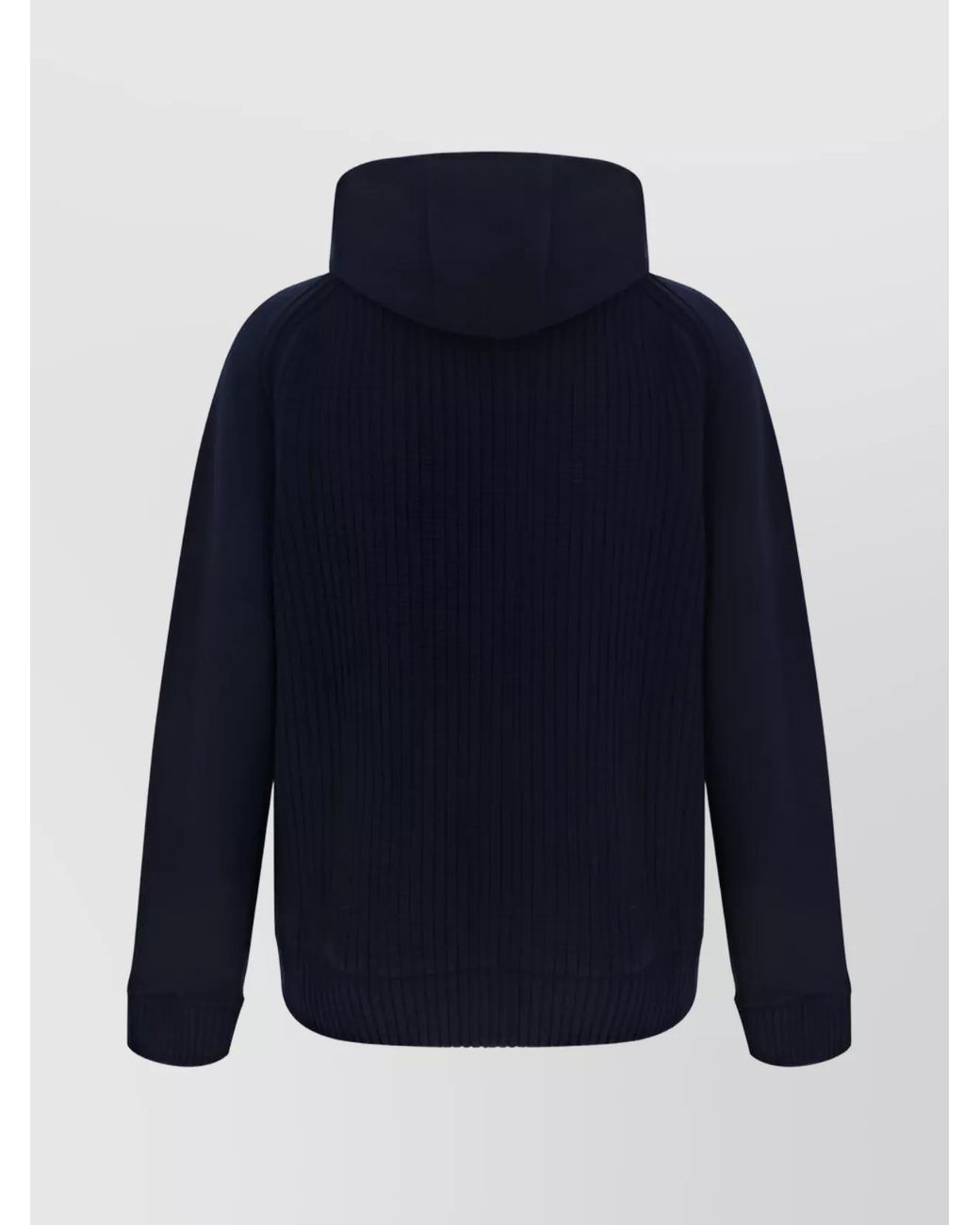 Herno Blue Wool Reversible Hooded Ribbed Knit Cardigan Jacket for men