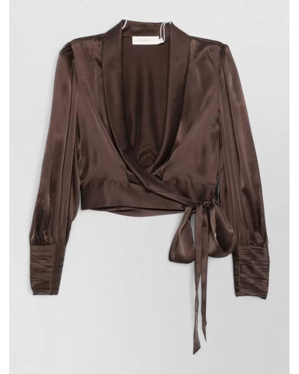 Zimmermann Brown Silk Satin Wrap Blouse