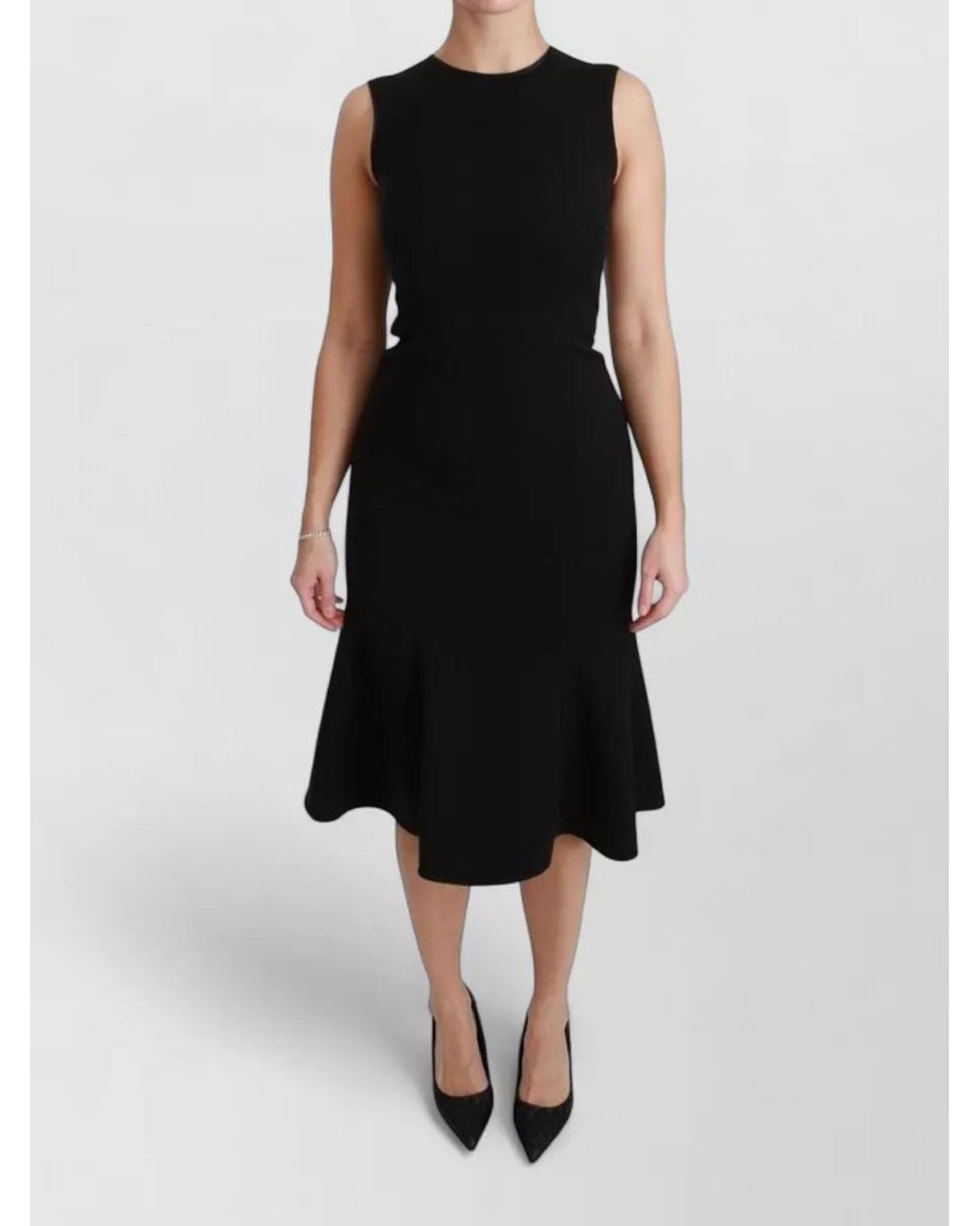Dolce & Gabbana Black Sleeveless Wool-Blend Fit-And-Flare Midi Dress