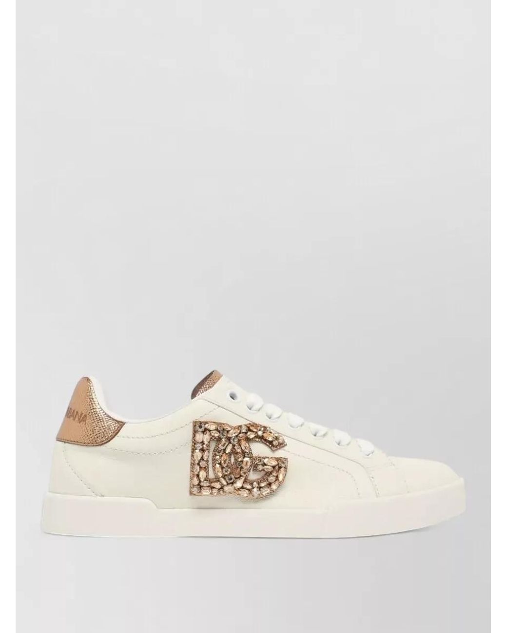 Dolce & Gabbana Natural Leather Crystal-Embellished Low-Top Sneakers