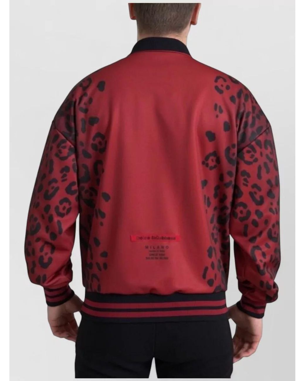 Dolce & Gabbana Red Leopard-Print Polyester Bomber Jacket for men