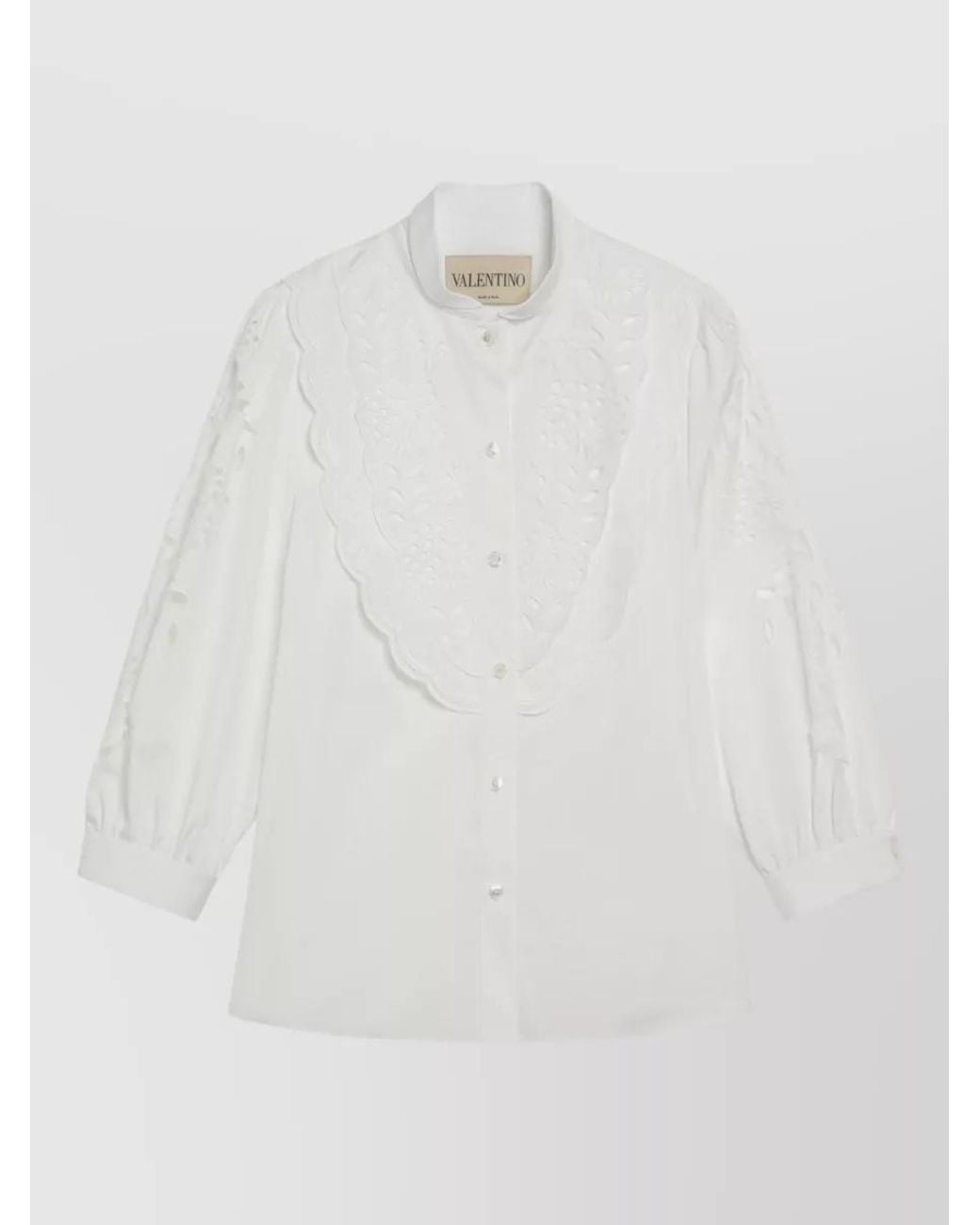 Valentino White Embroidered Cotton Long-Sleeve Shirt