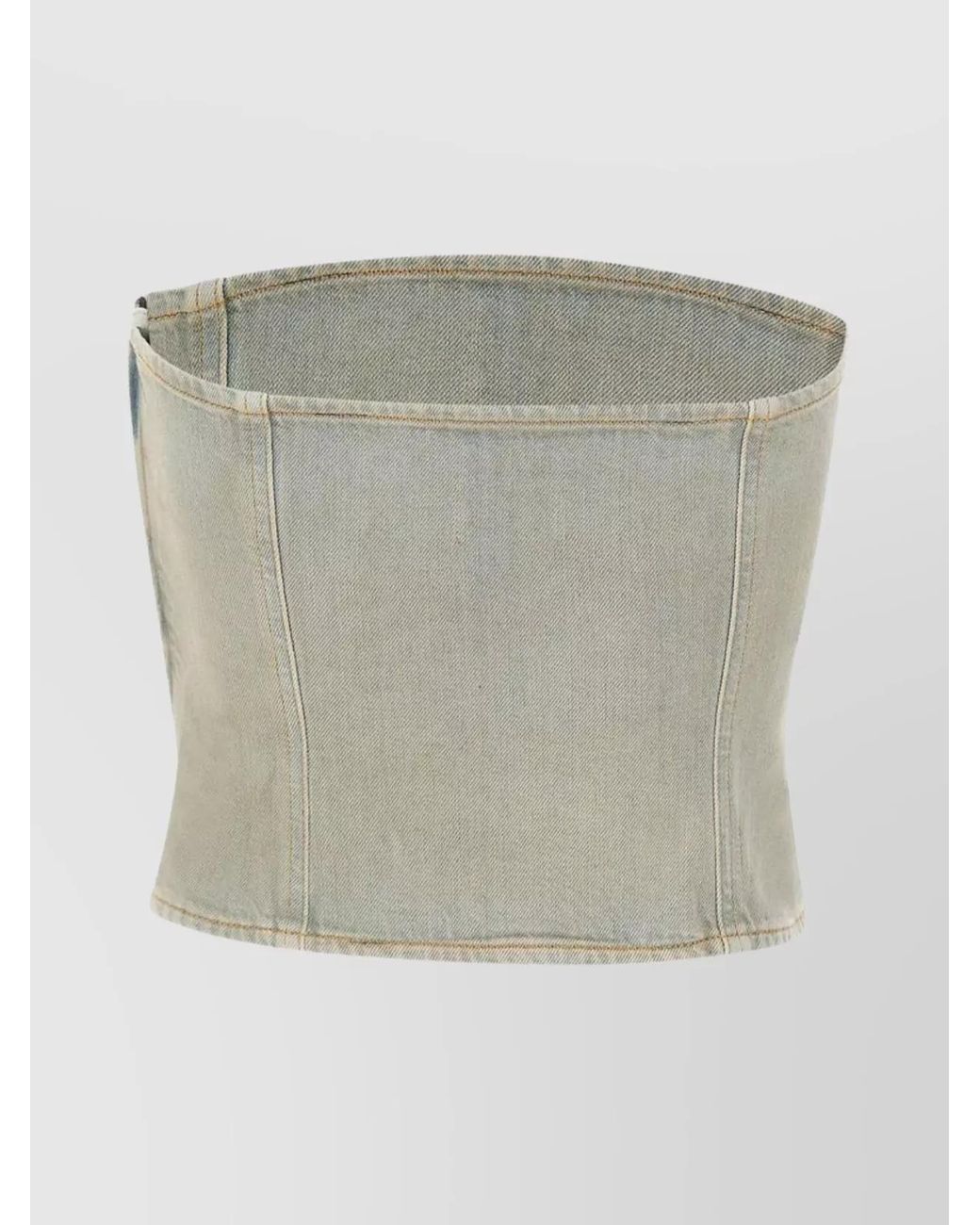 DIESEL Gray Denim Embroidered Logo Cropped Bandeau Top