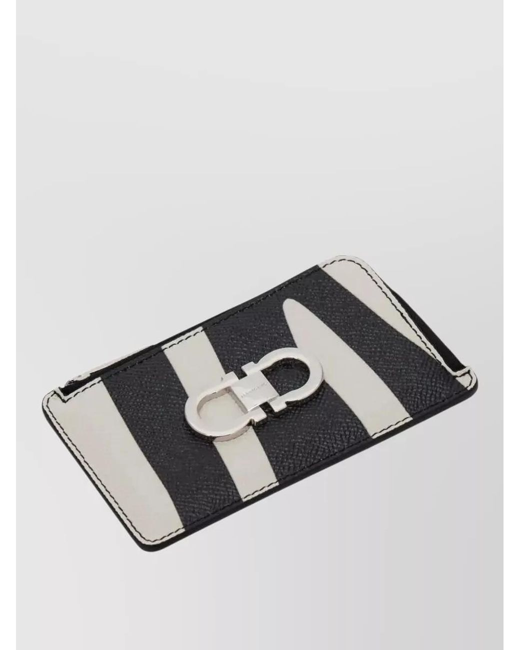 Ferragamo Black Leather Zebra-Print Cardholder