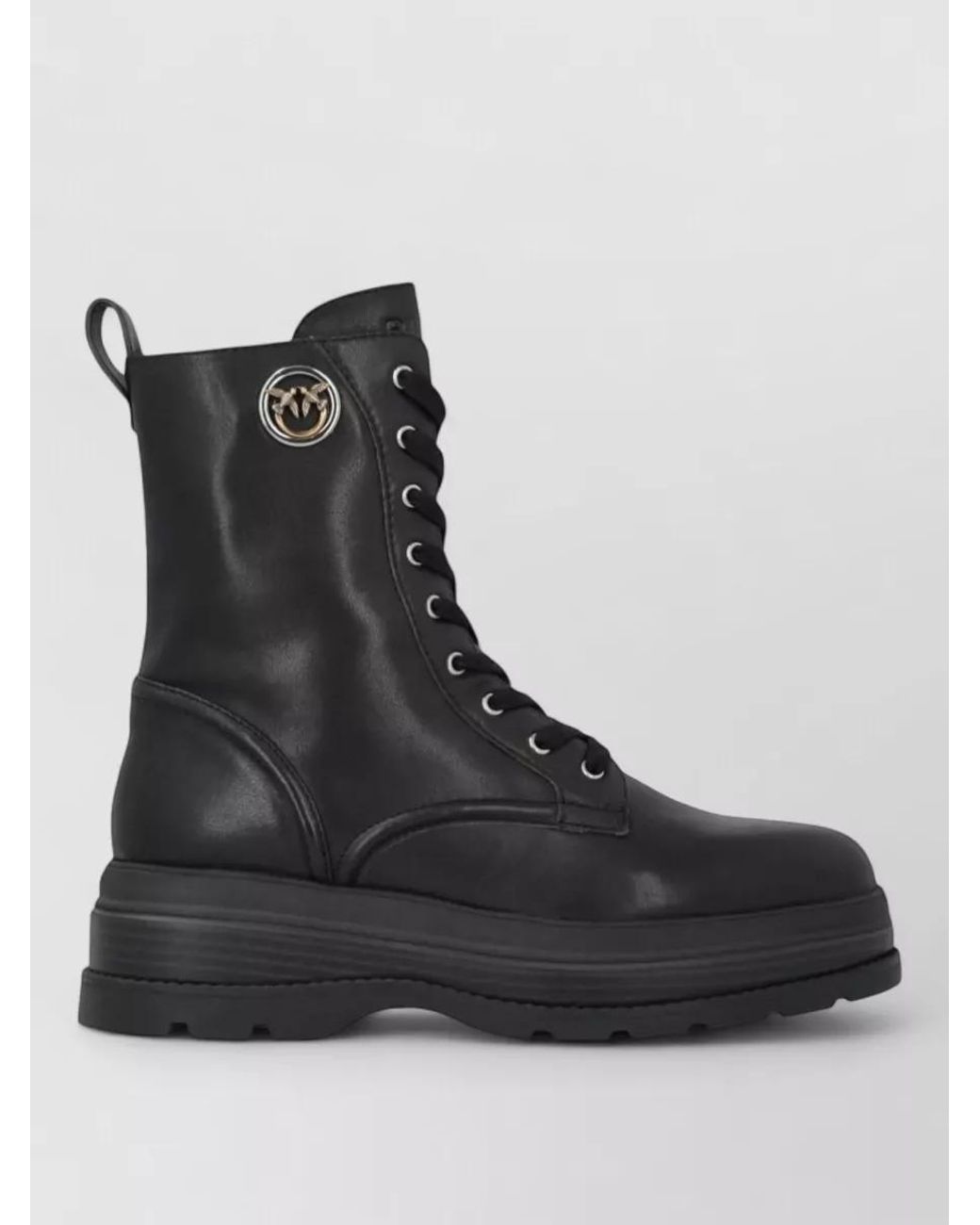 Pinko Black Leather Lace-Up Ankle Boots